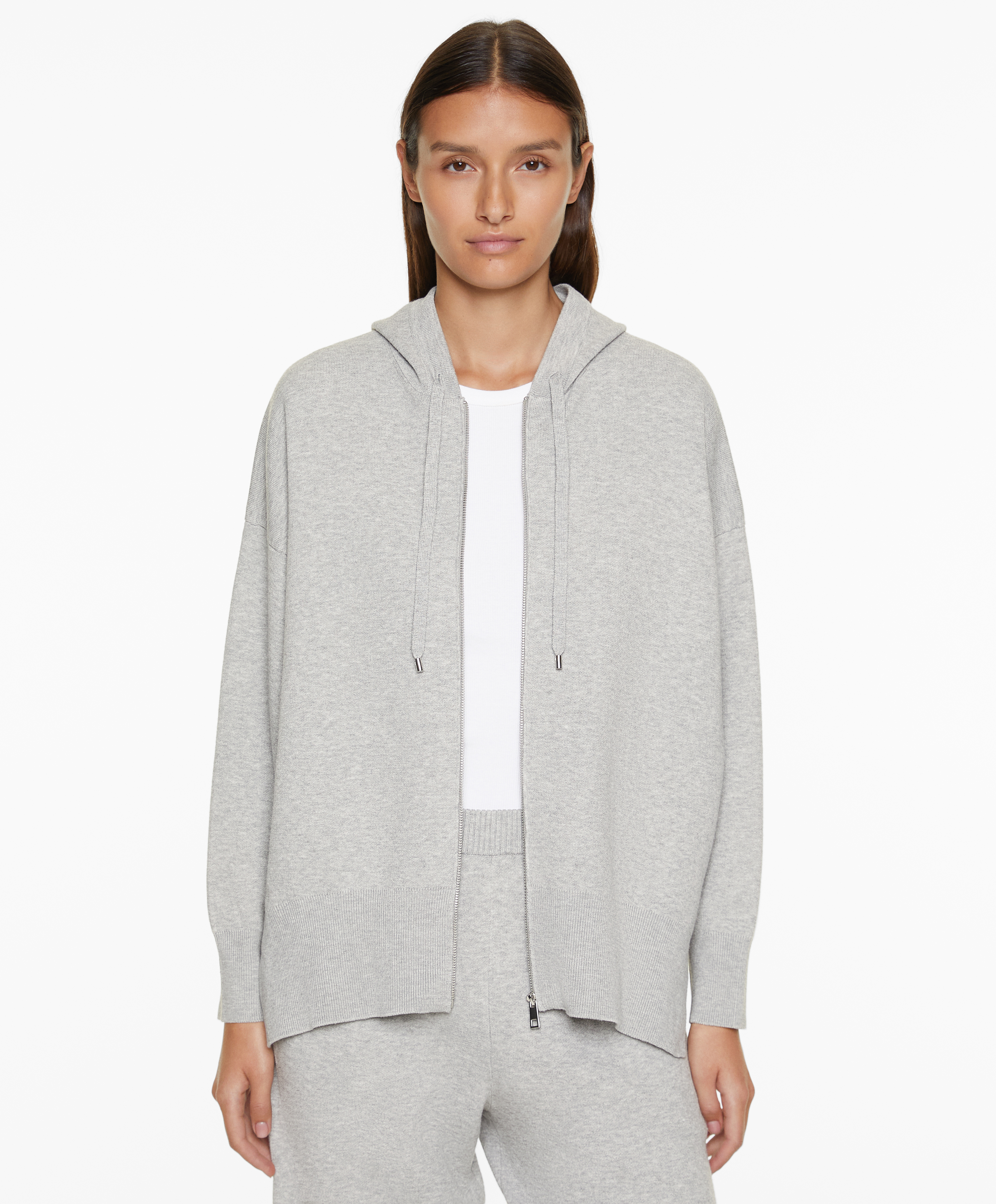Zipped knit hooded jacket