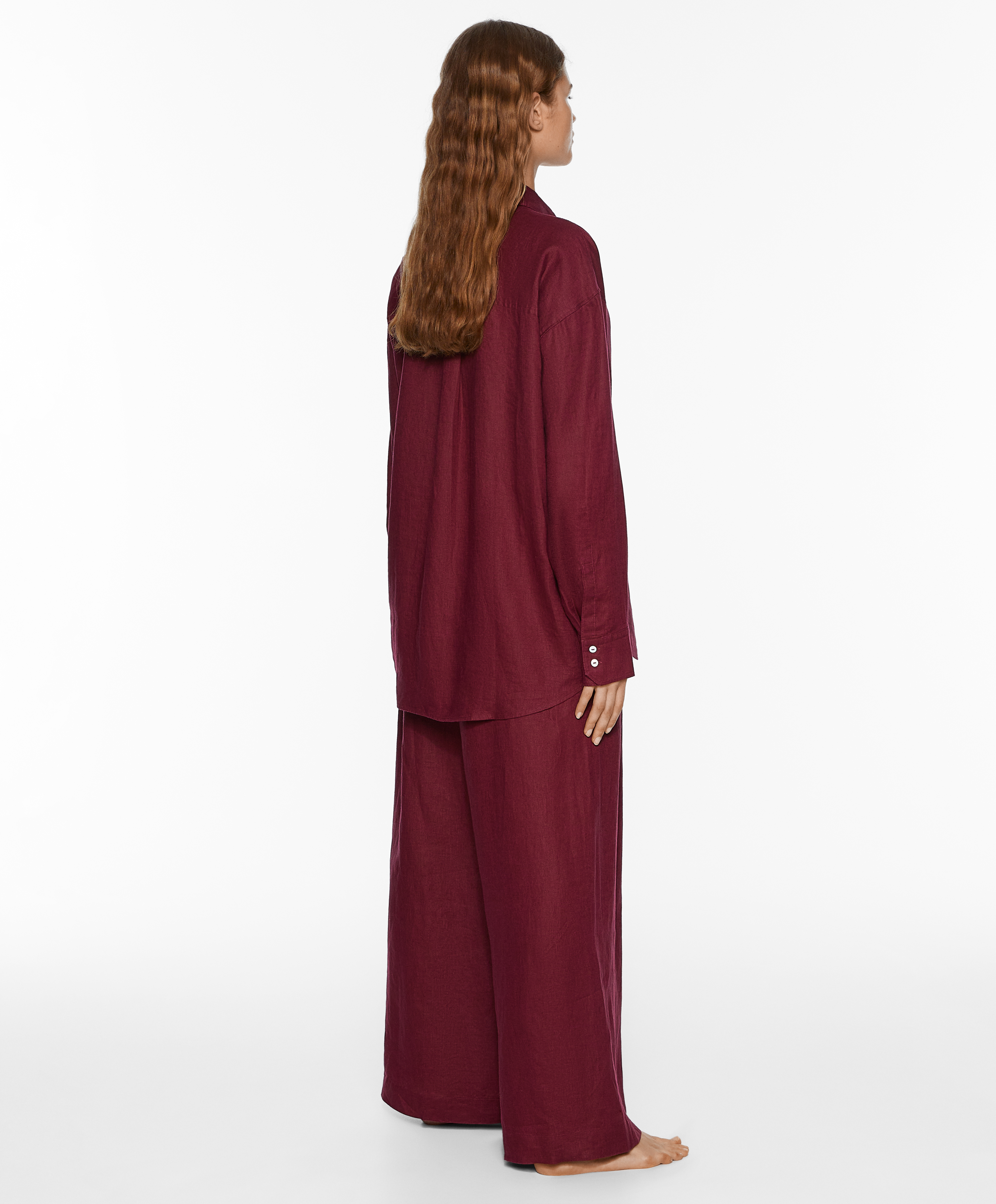 100% linen wide straight-leg trousers