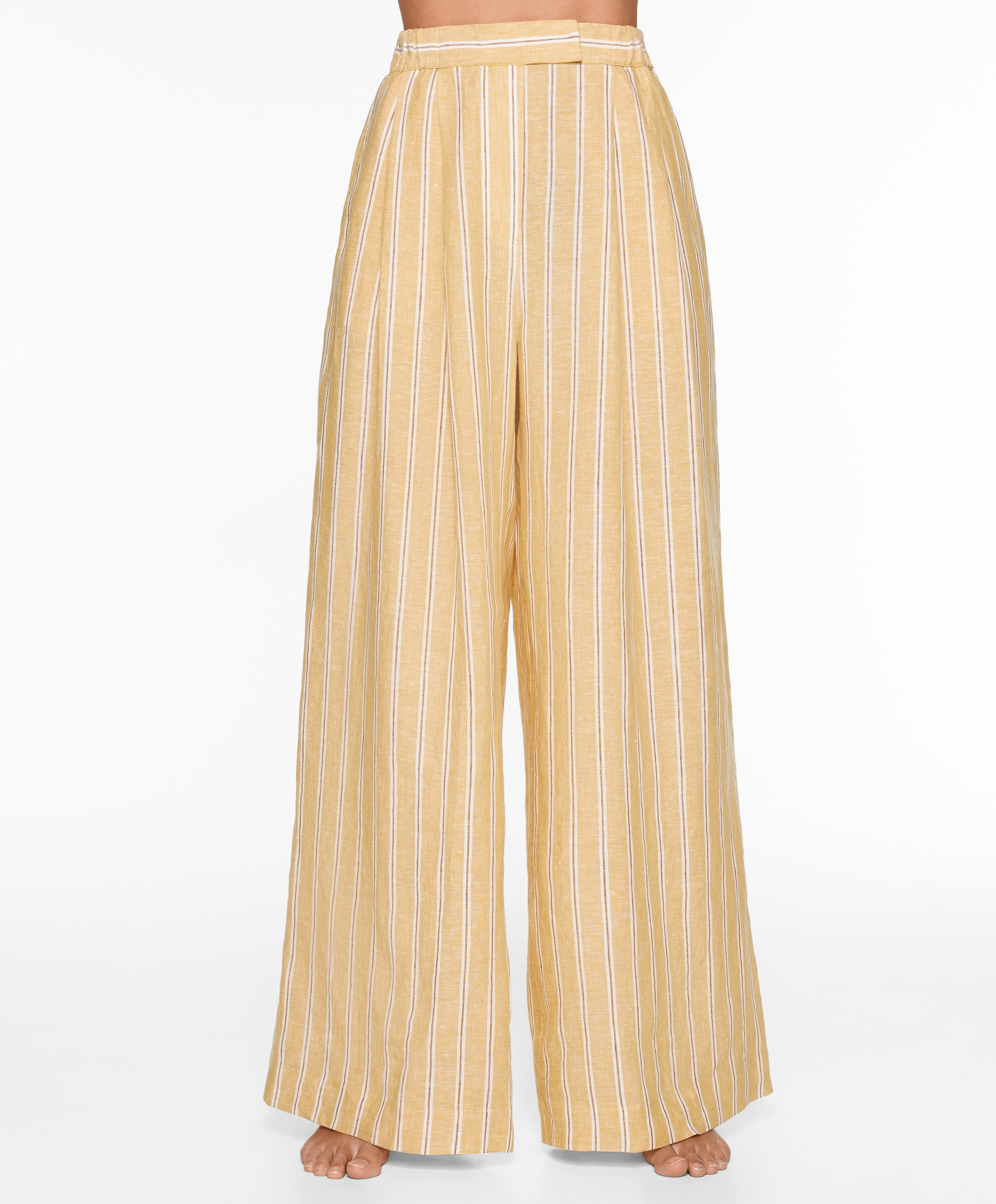 Tailored-fit 100% linen striped trousers
