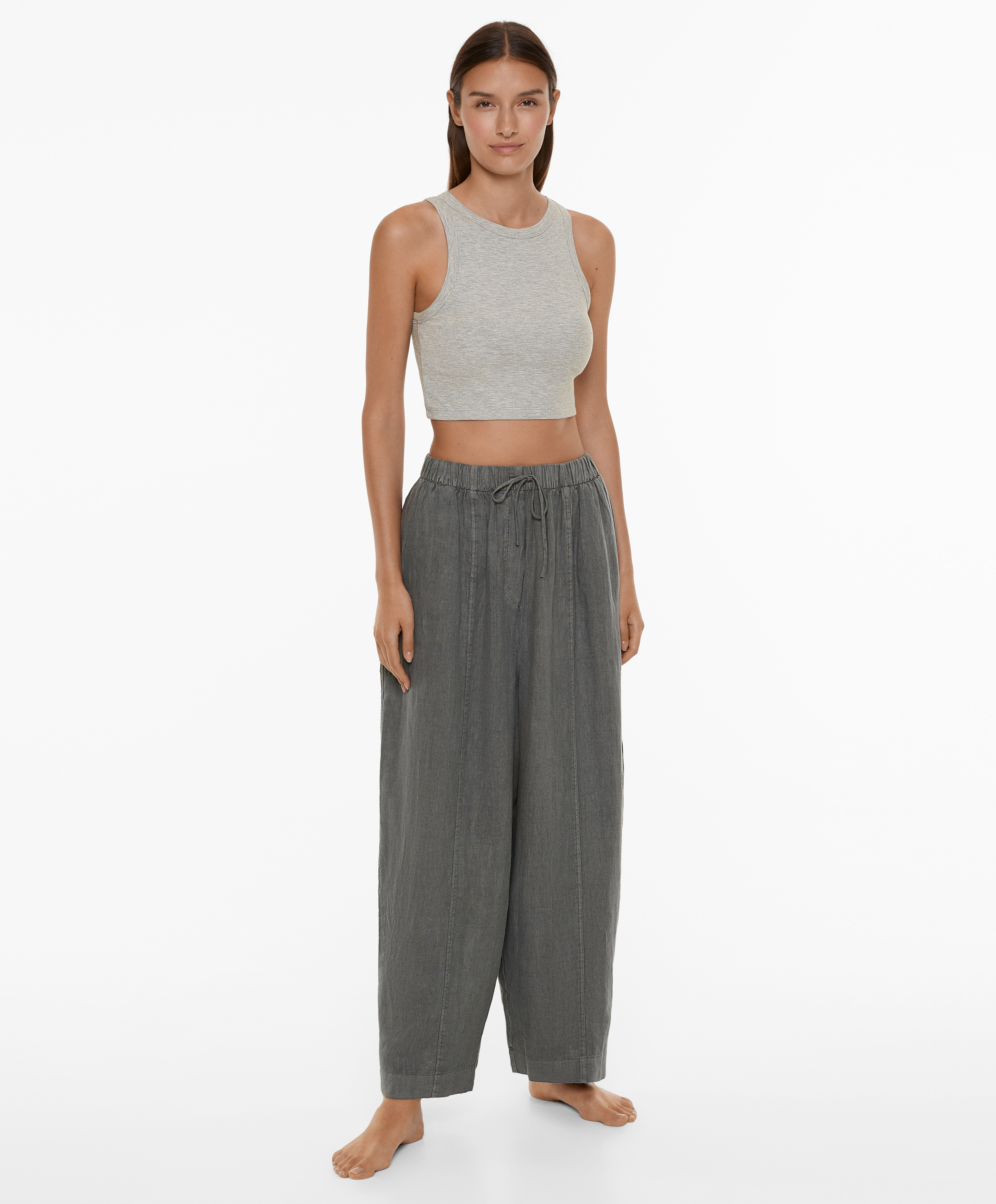 100% linen barrel trousers