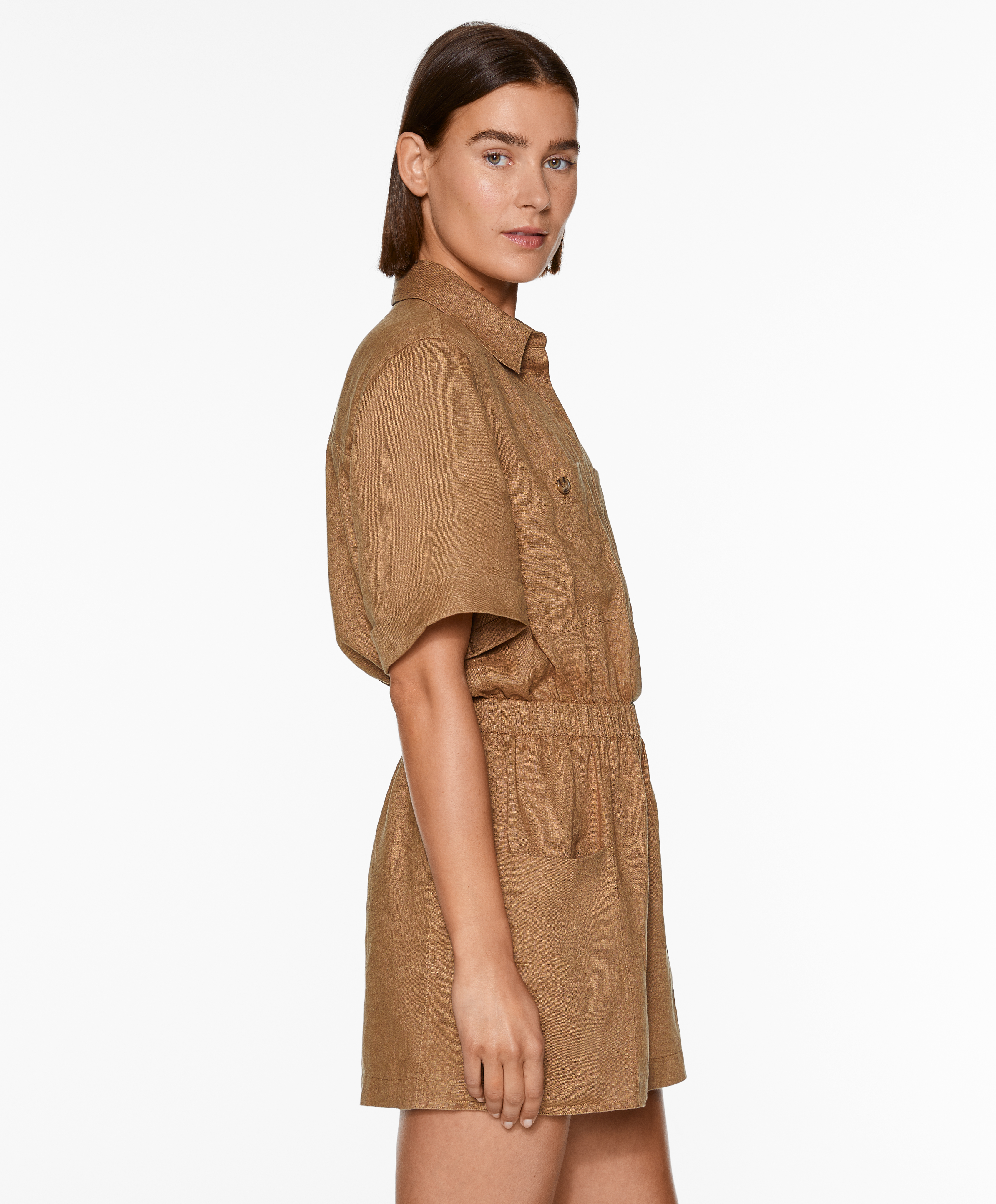 100% linen short jumpsuit with pockets