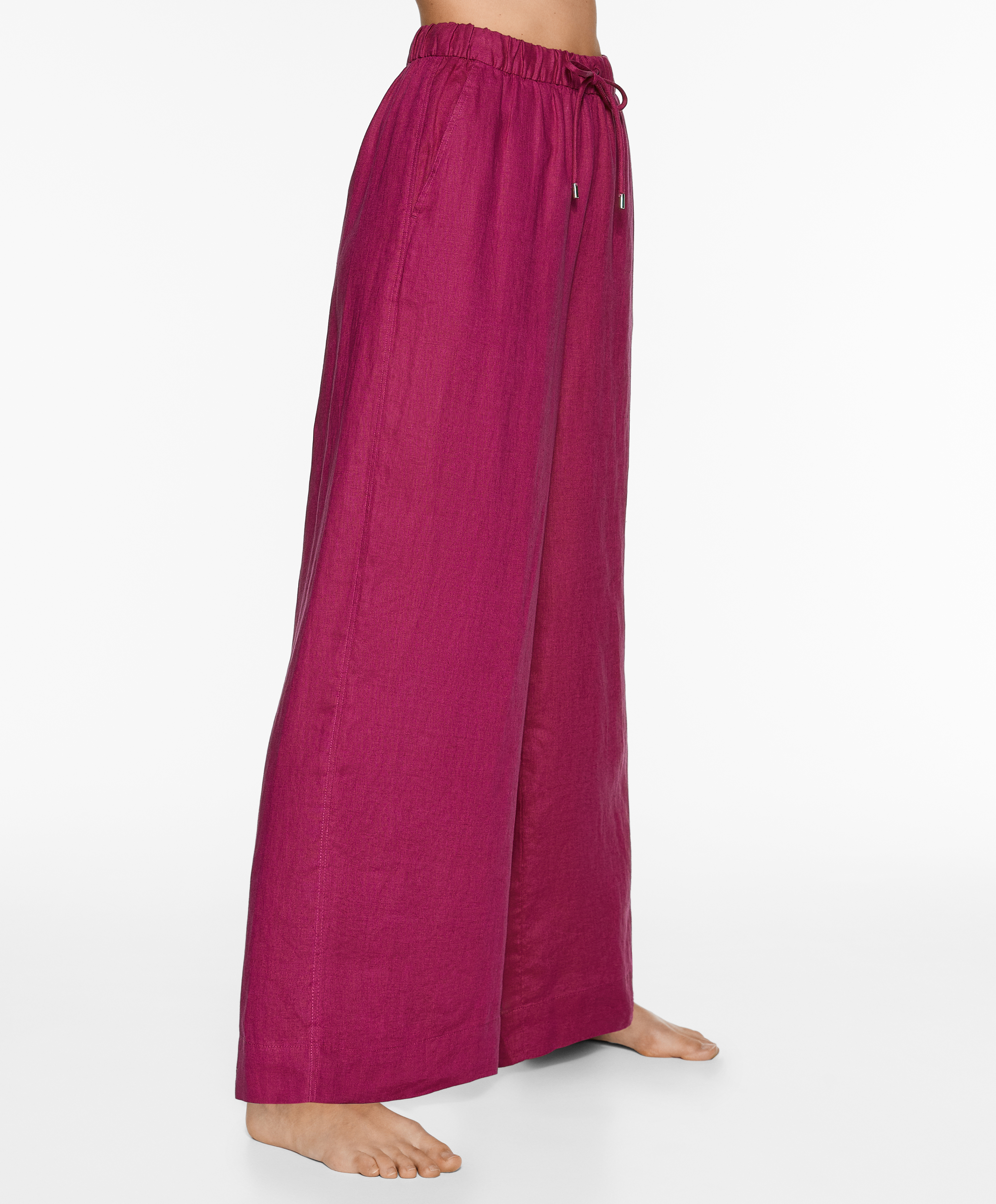100% linen wide straight-leg trousers