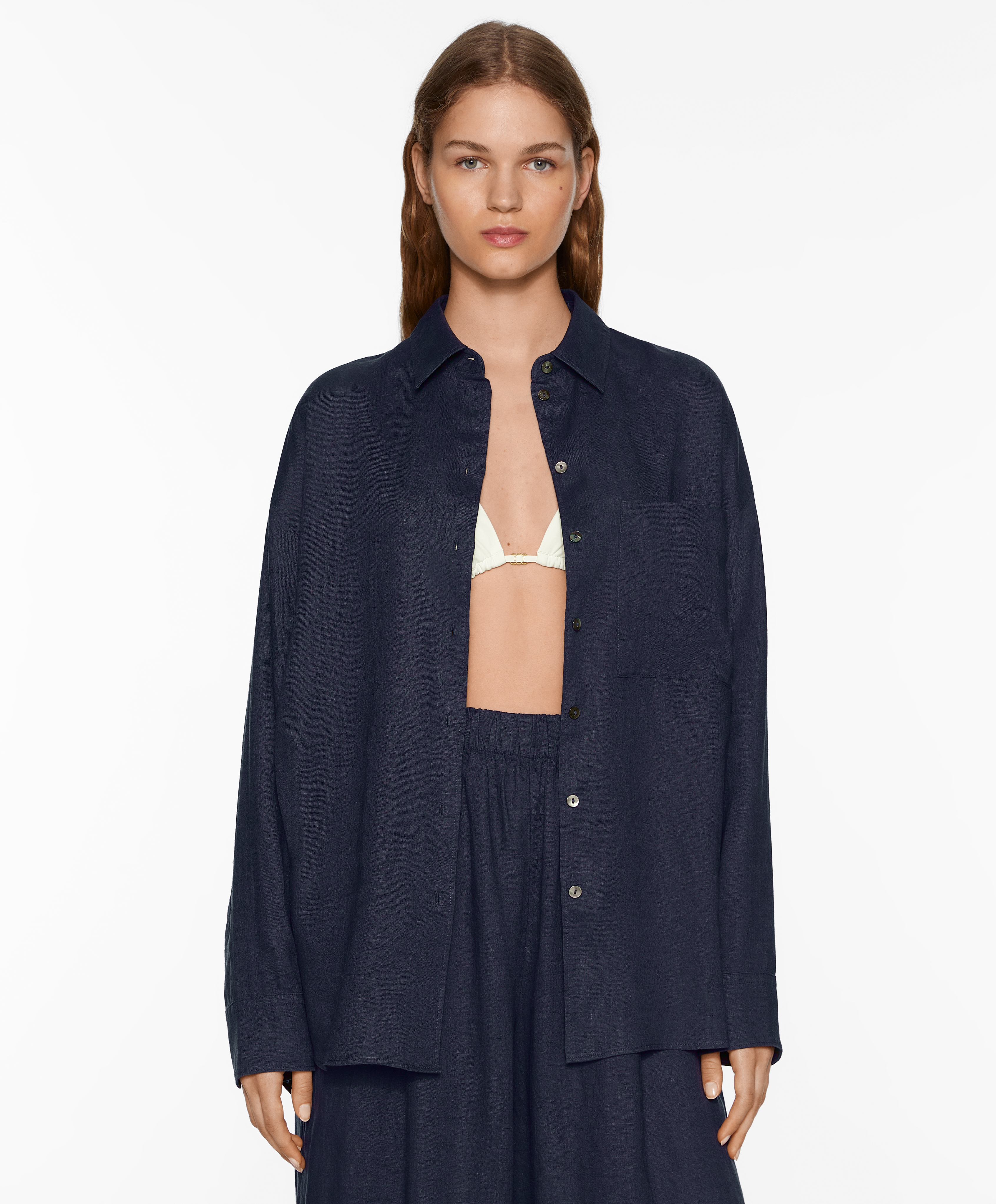 100% linen long-sleeved shirt