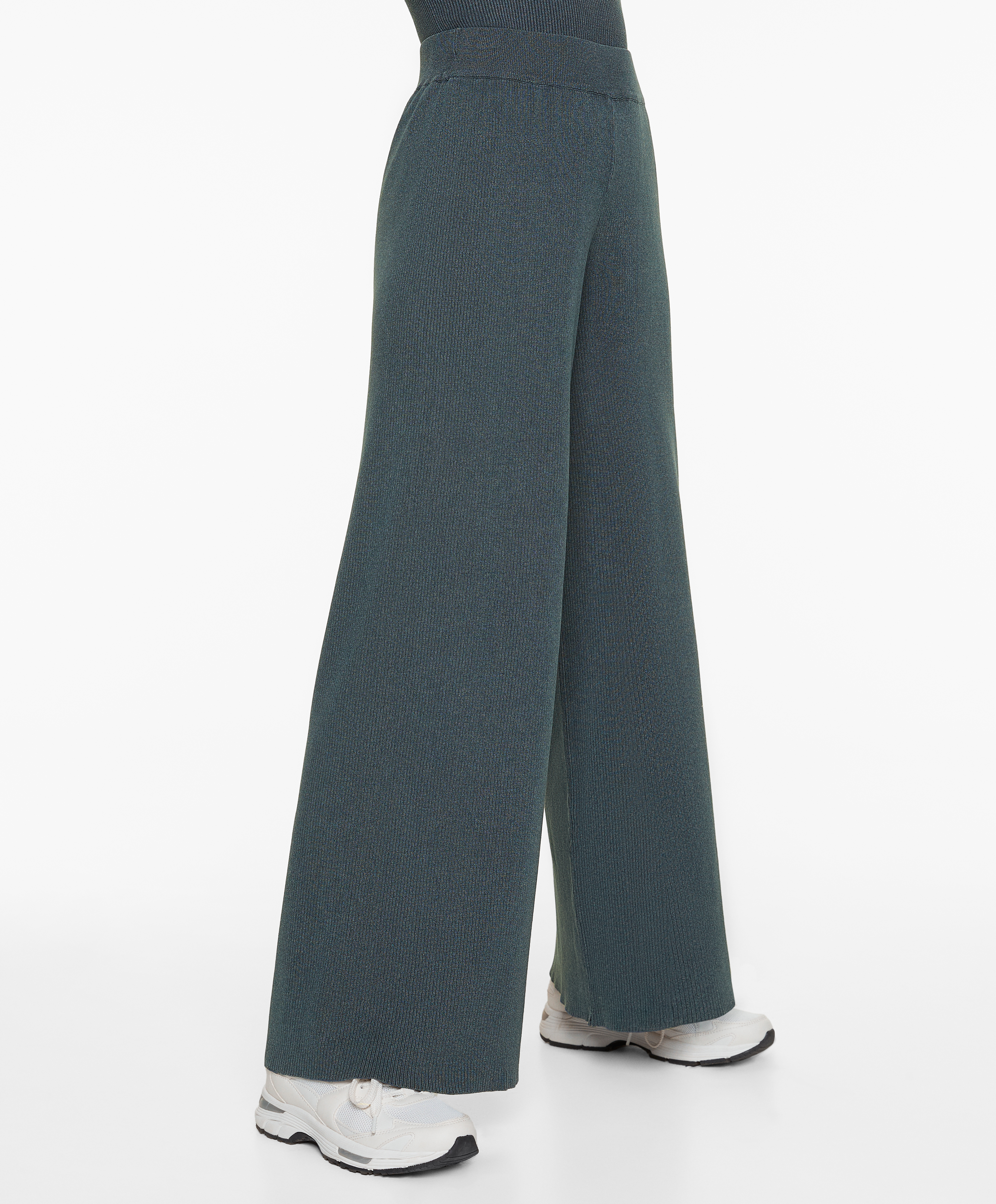Rib-knit straight-leg trousers