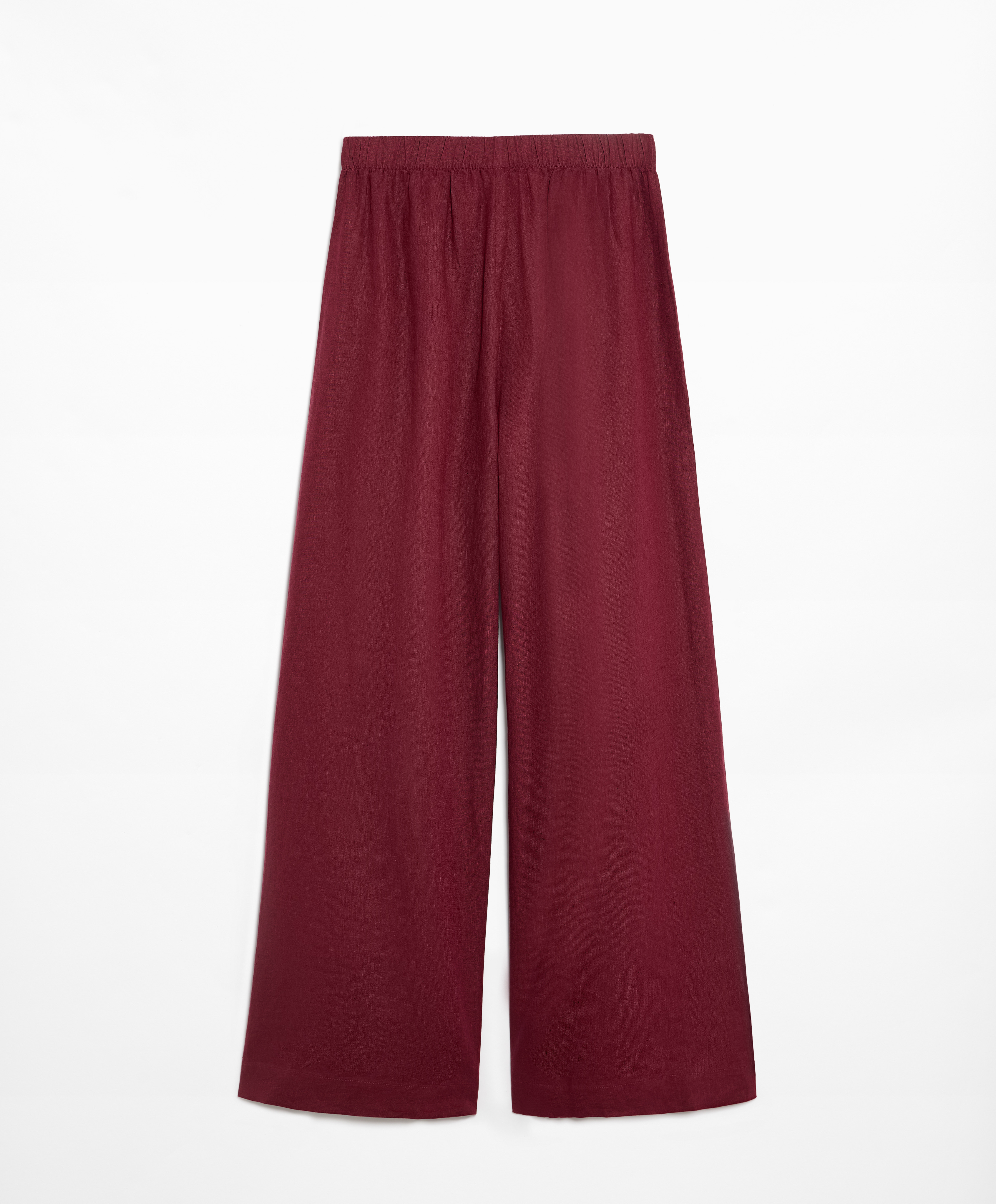 100% linen wide straight-leg trousers