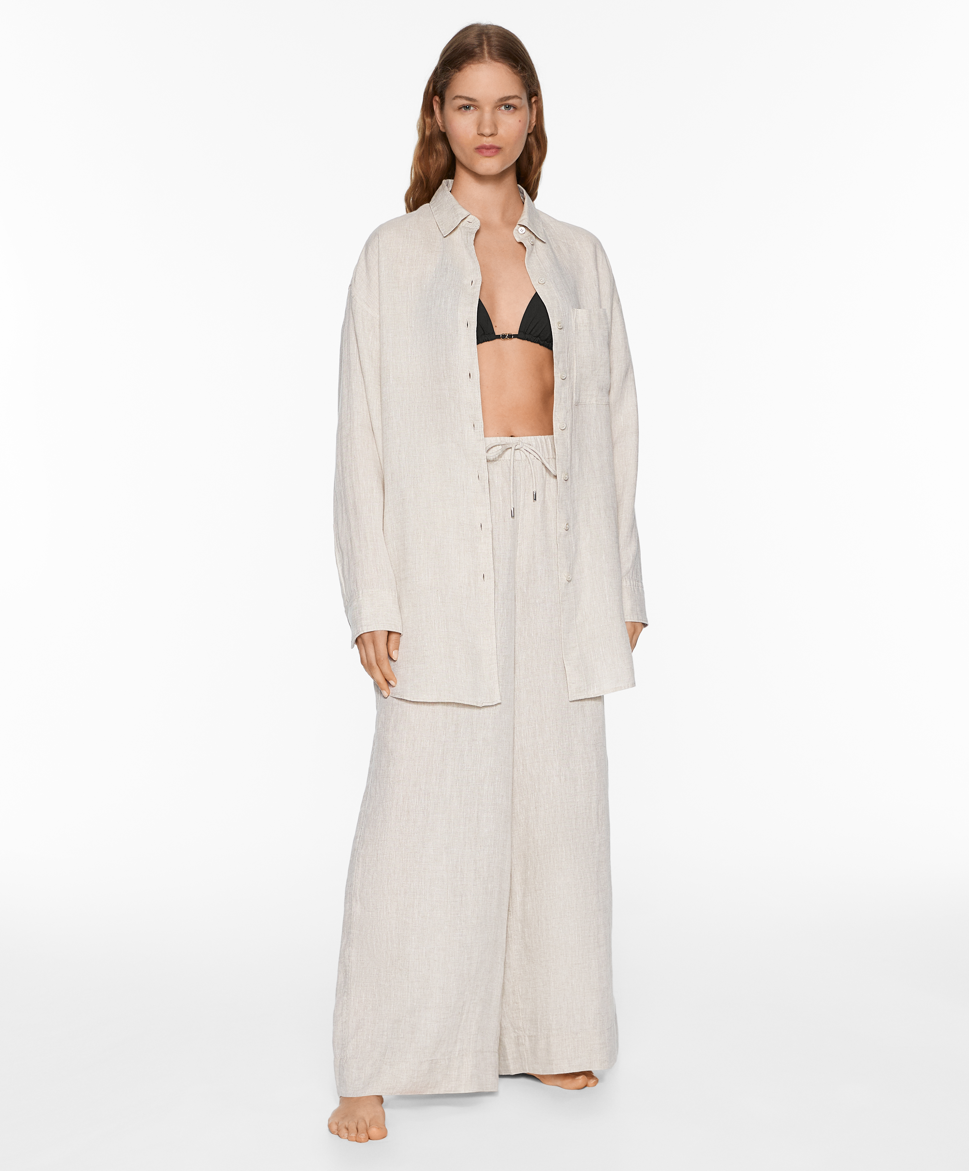 Oversize long-sleeved 100% linen shirt