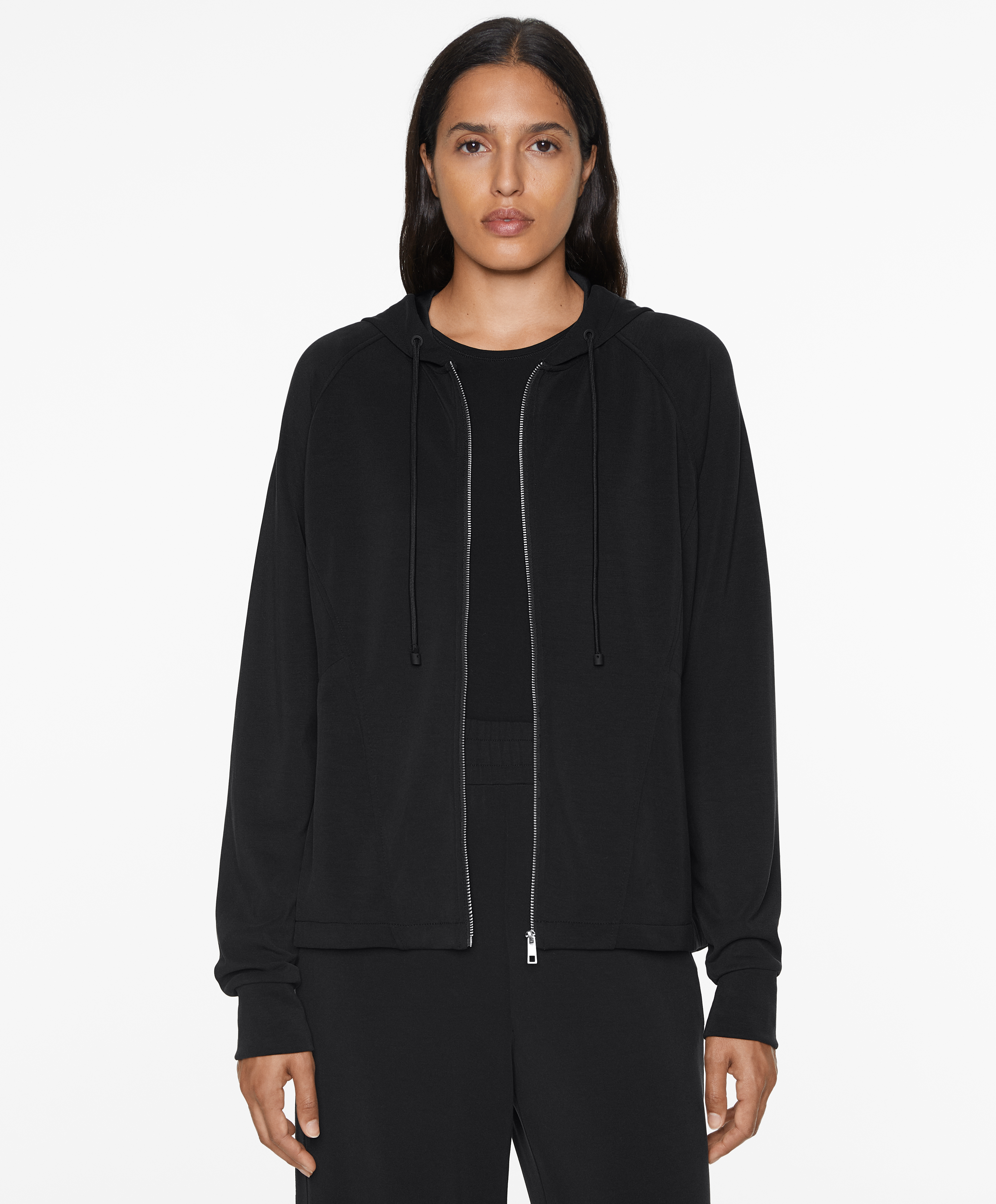 Knit hooded jacket with modal