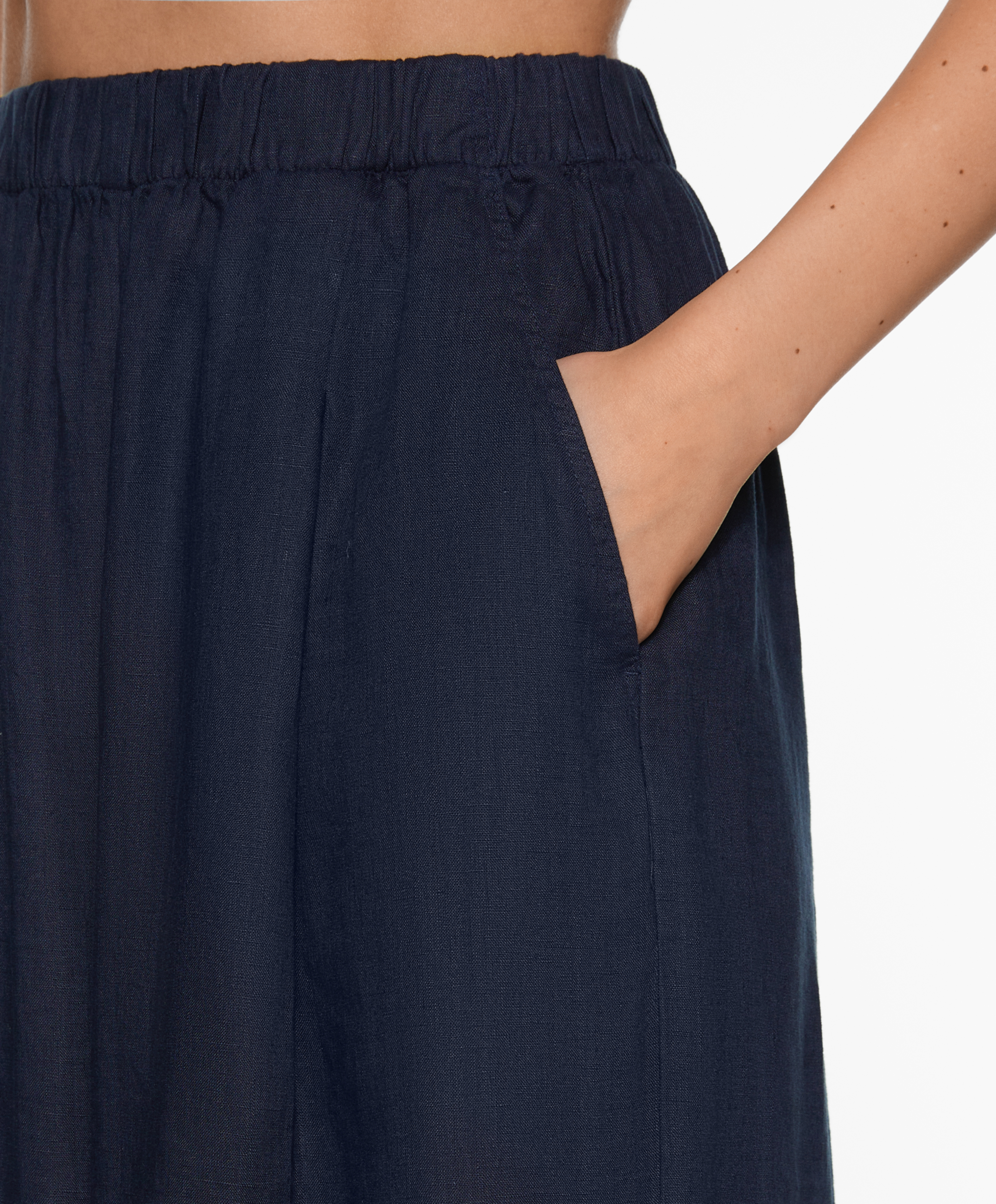 100% linen wide straight-leg trousers