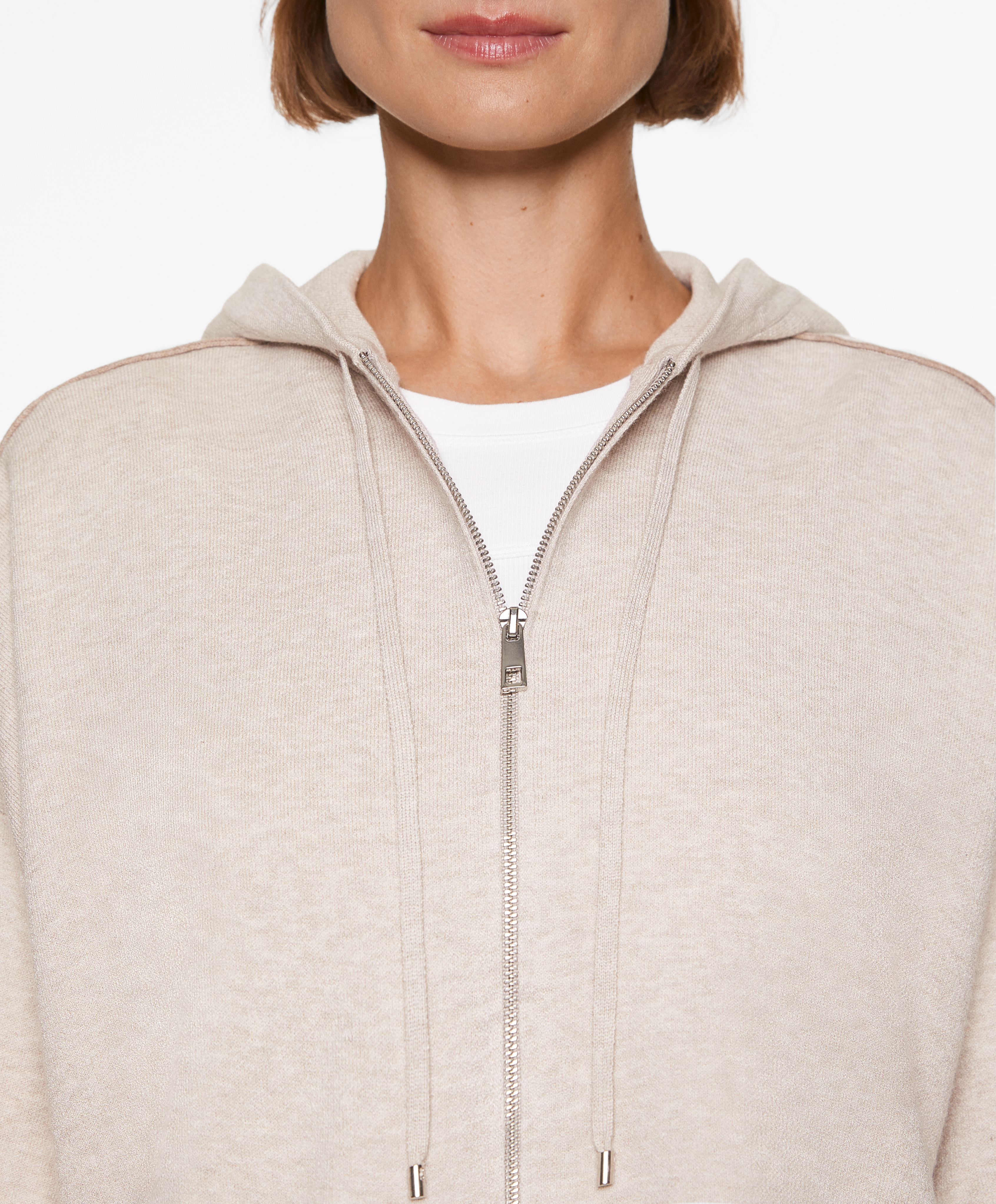 Knit zip-up jacket with piping