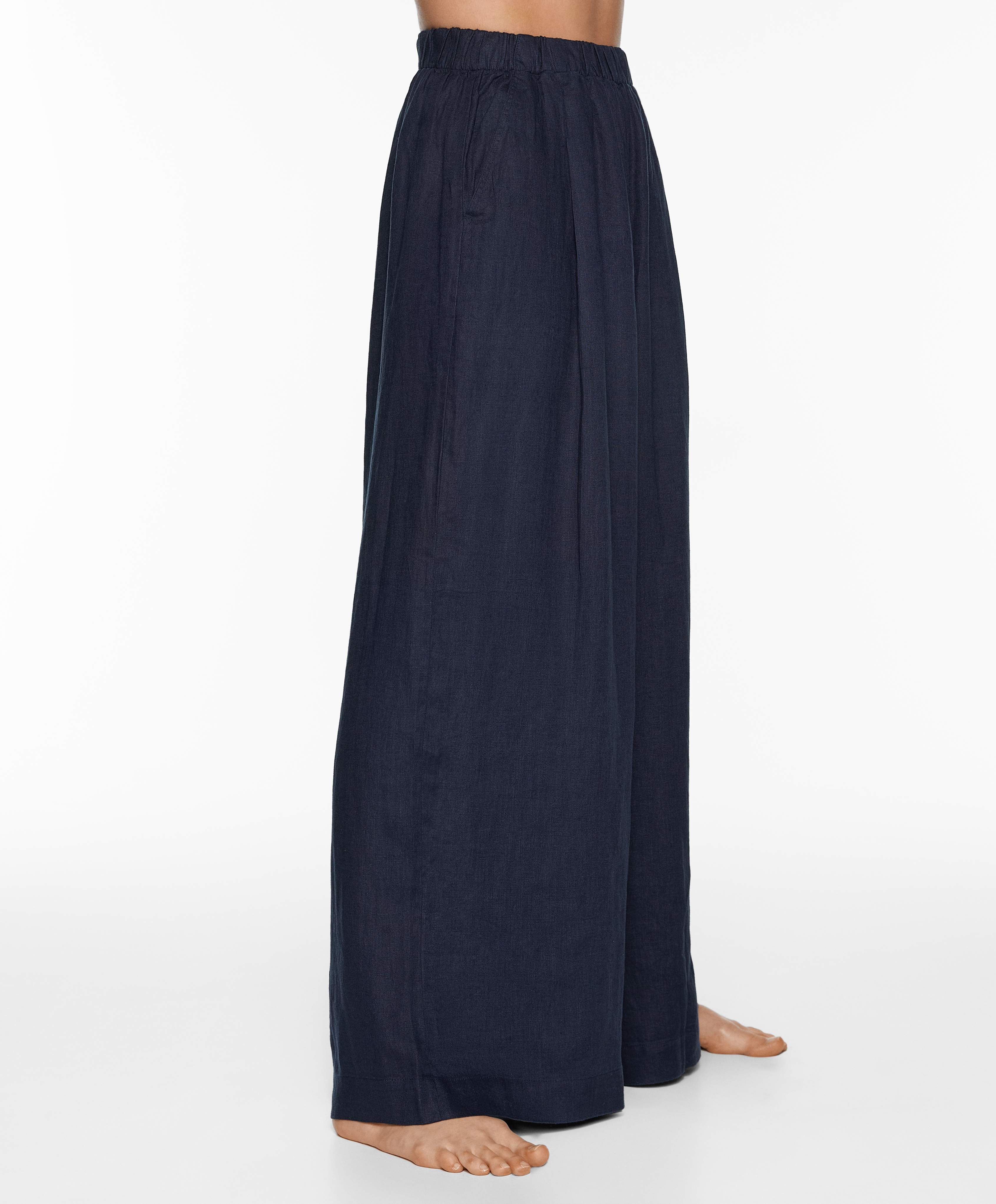 100% linen wide straight-leg trousers