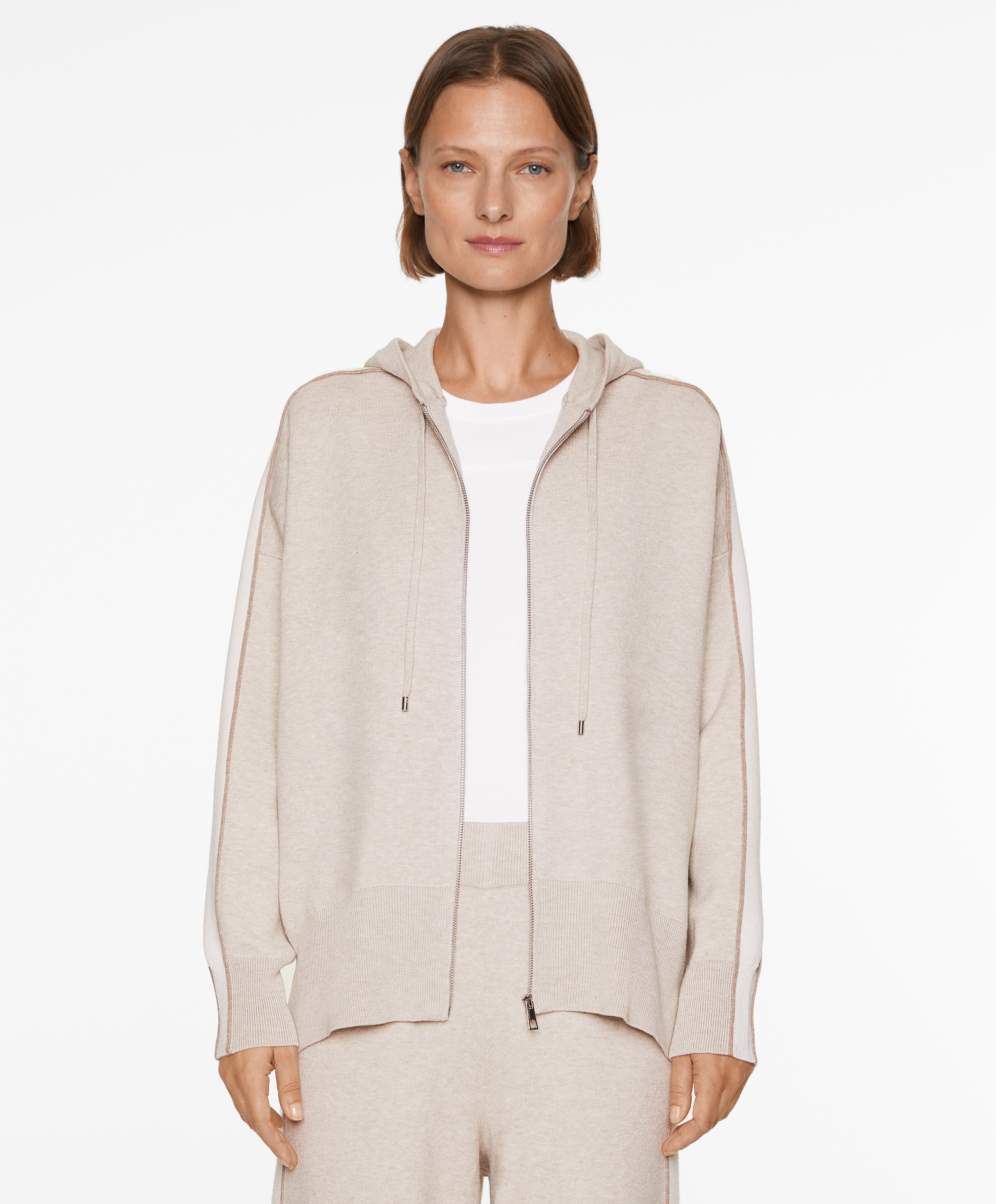 Knit zip-up jacket with piping