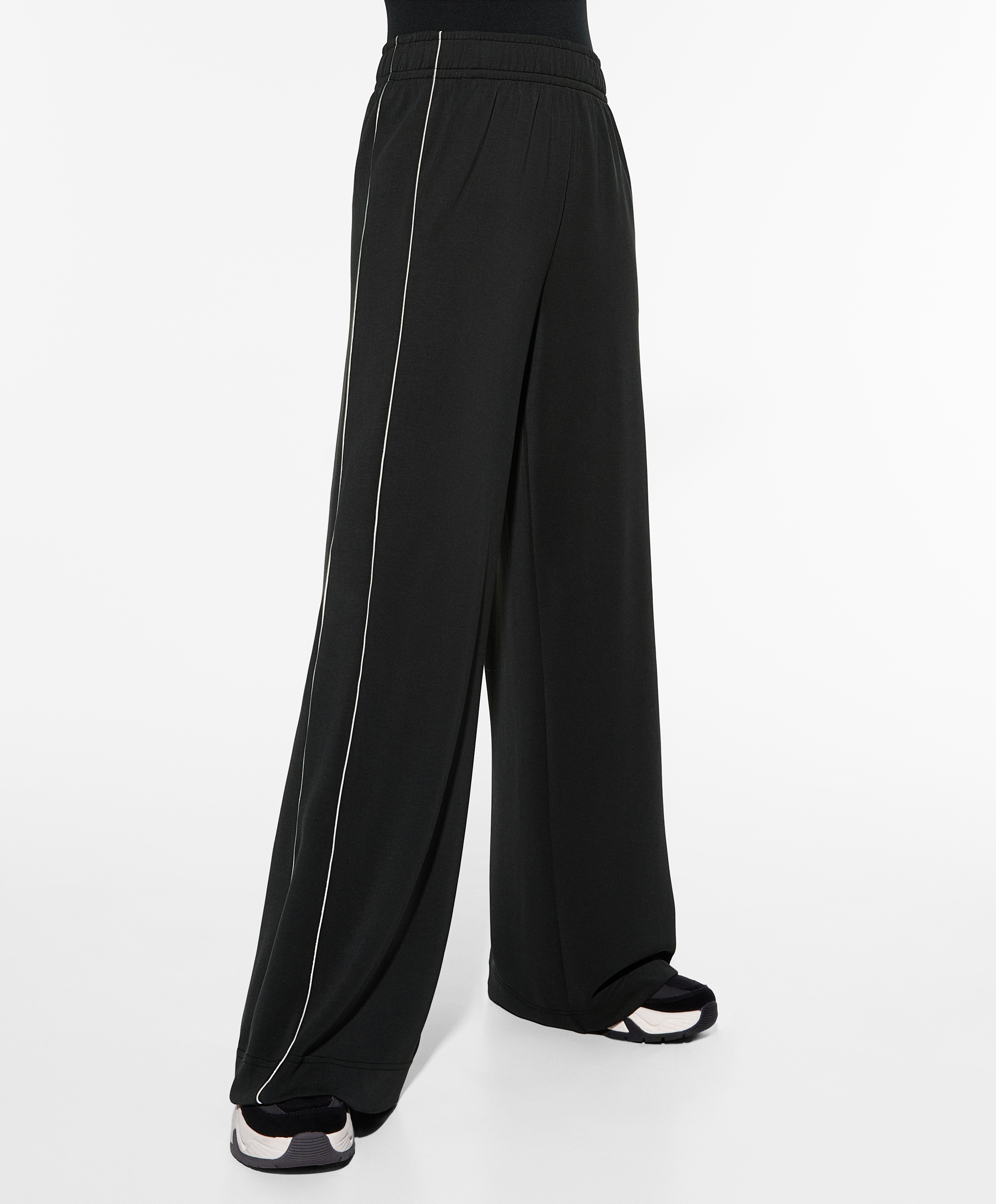Side appliqué wide straight-leg trousers with modal