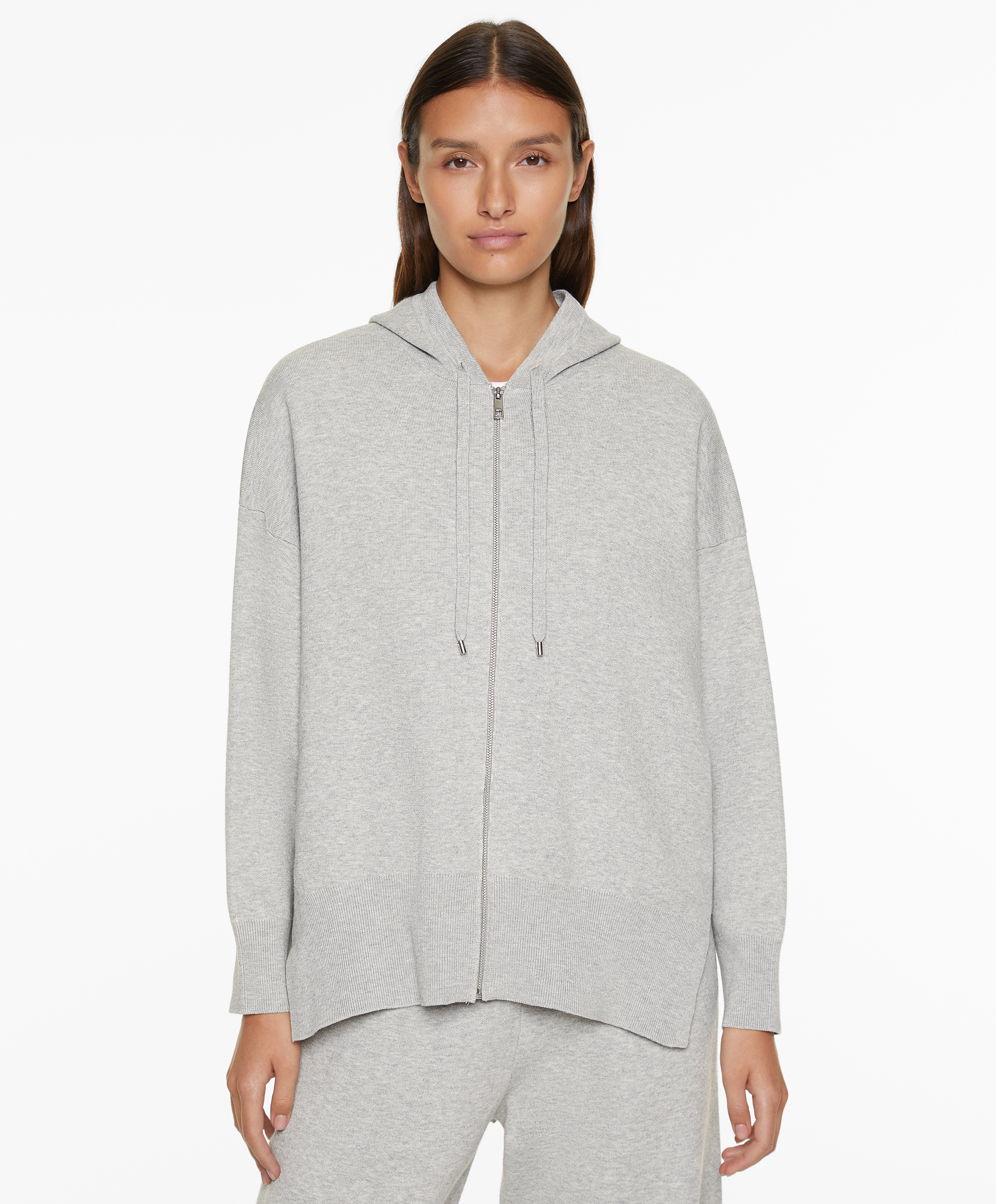 Zipped knit hooded jacket