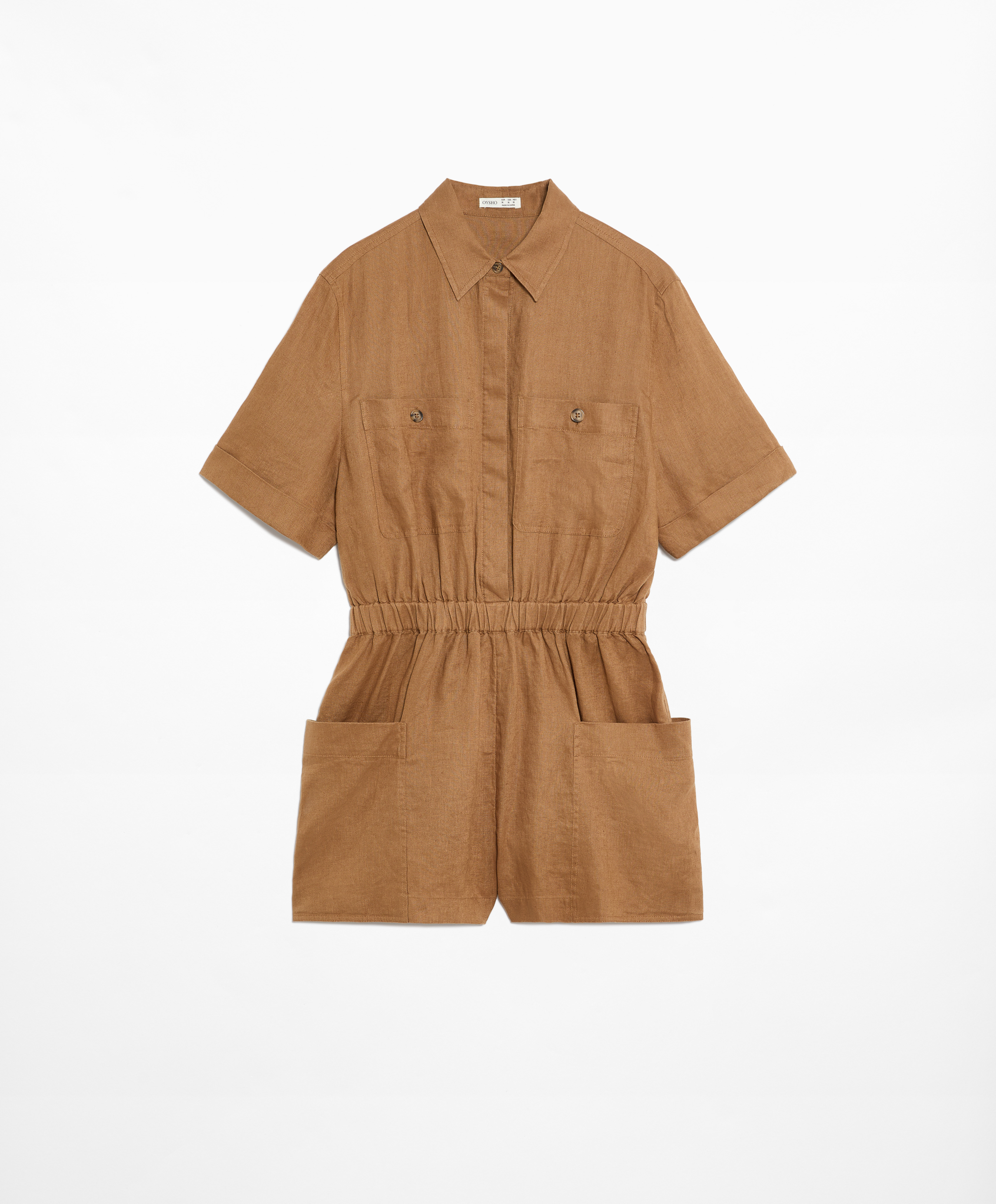100% linen short jumpsuit with pockets