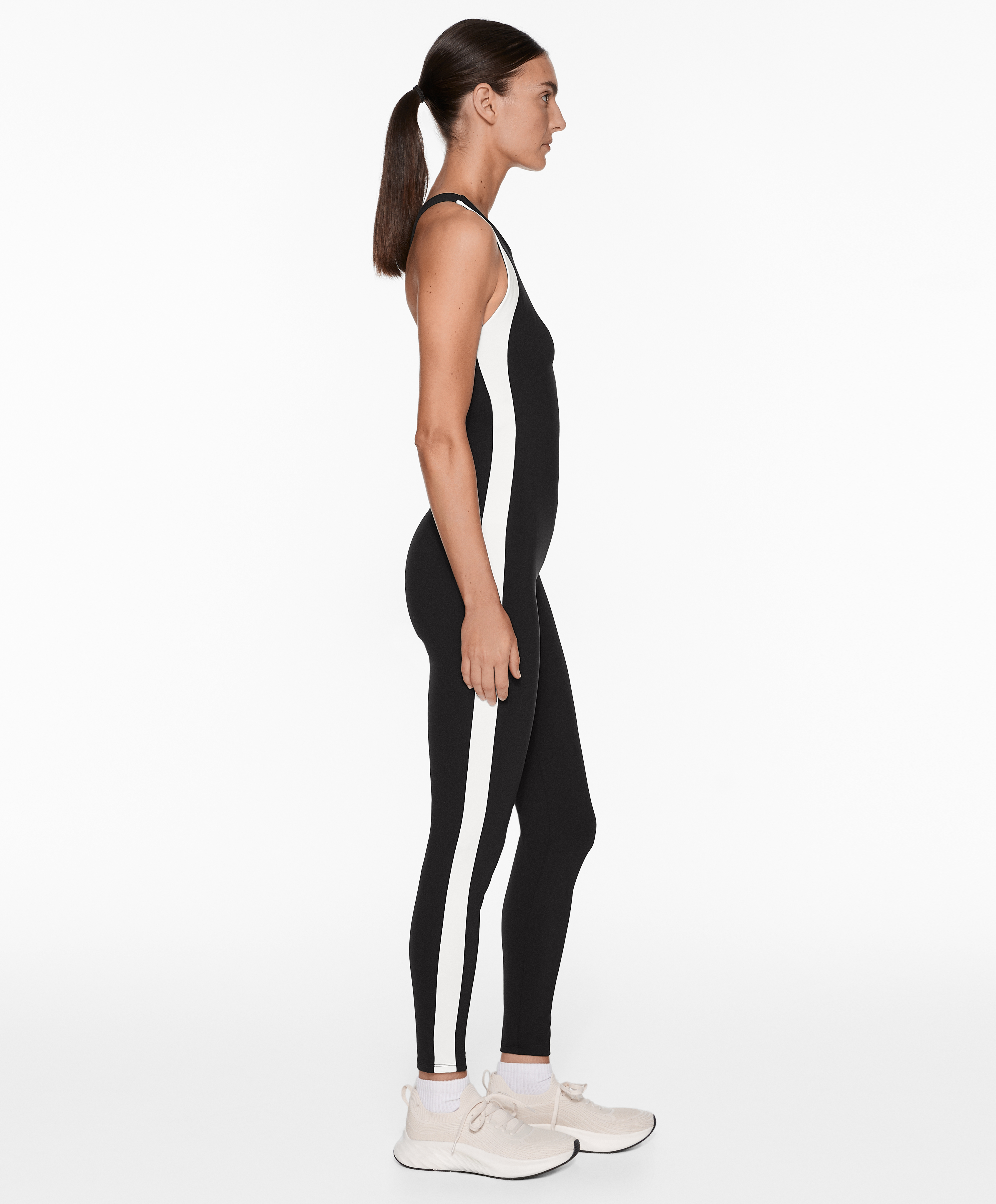 Side stripe compressive jumpsuit with open back