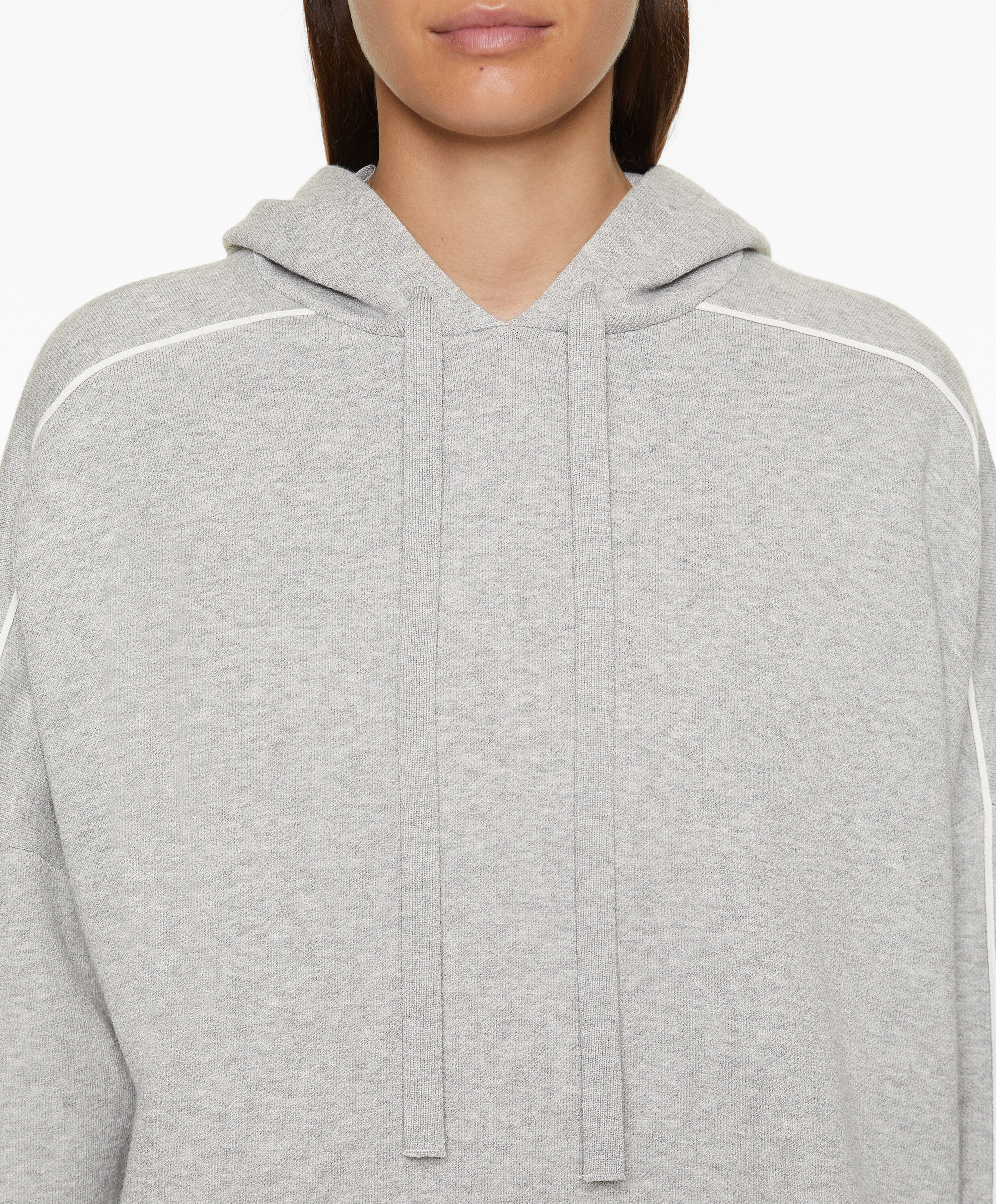 Hooded knit sweatshirt with piping