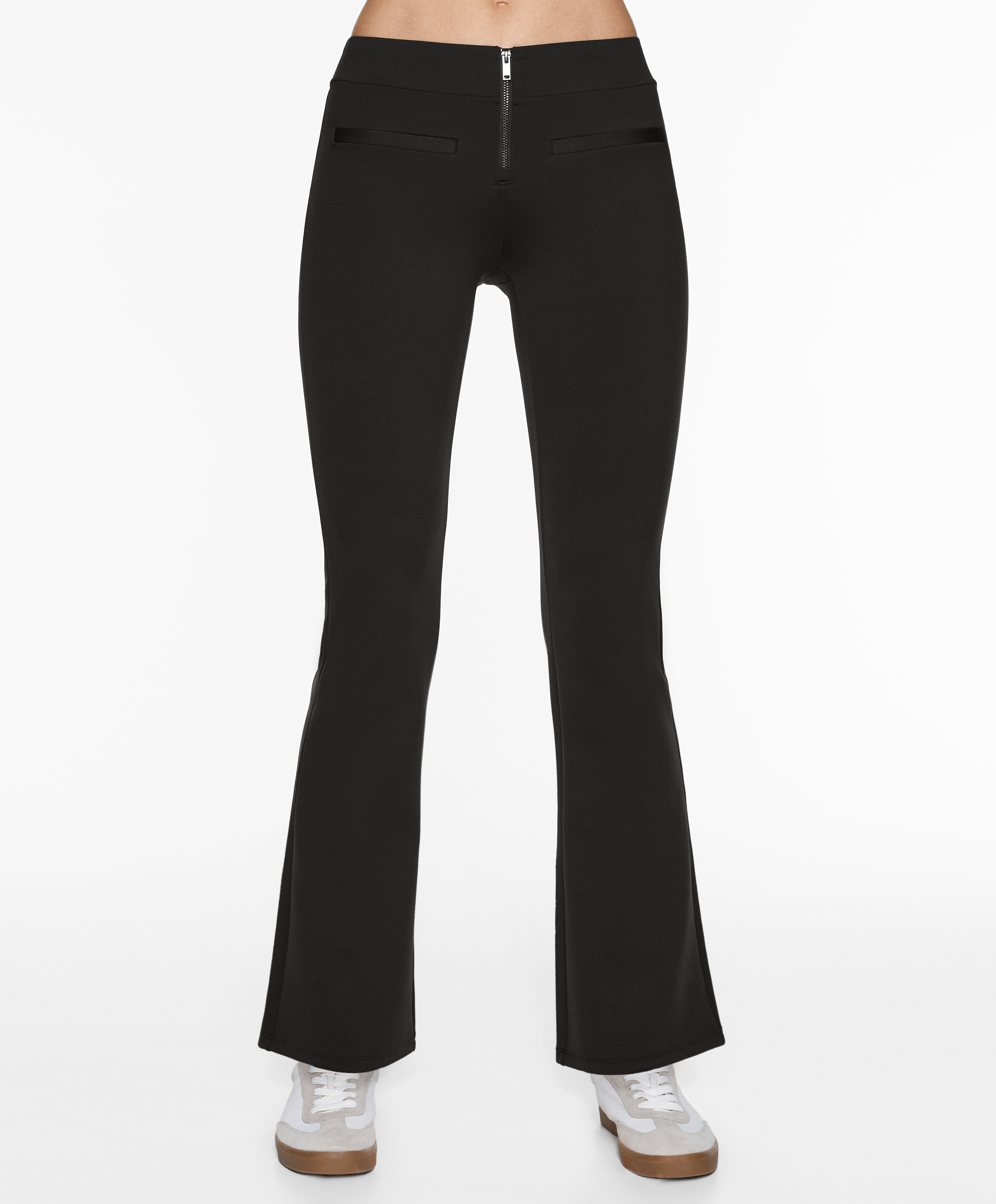 Neoprene-effect low-rise flare trousers