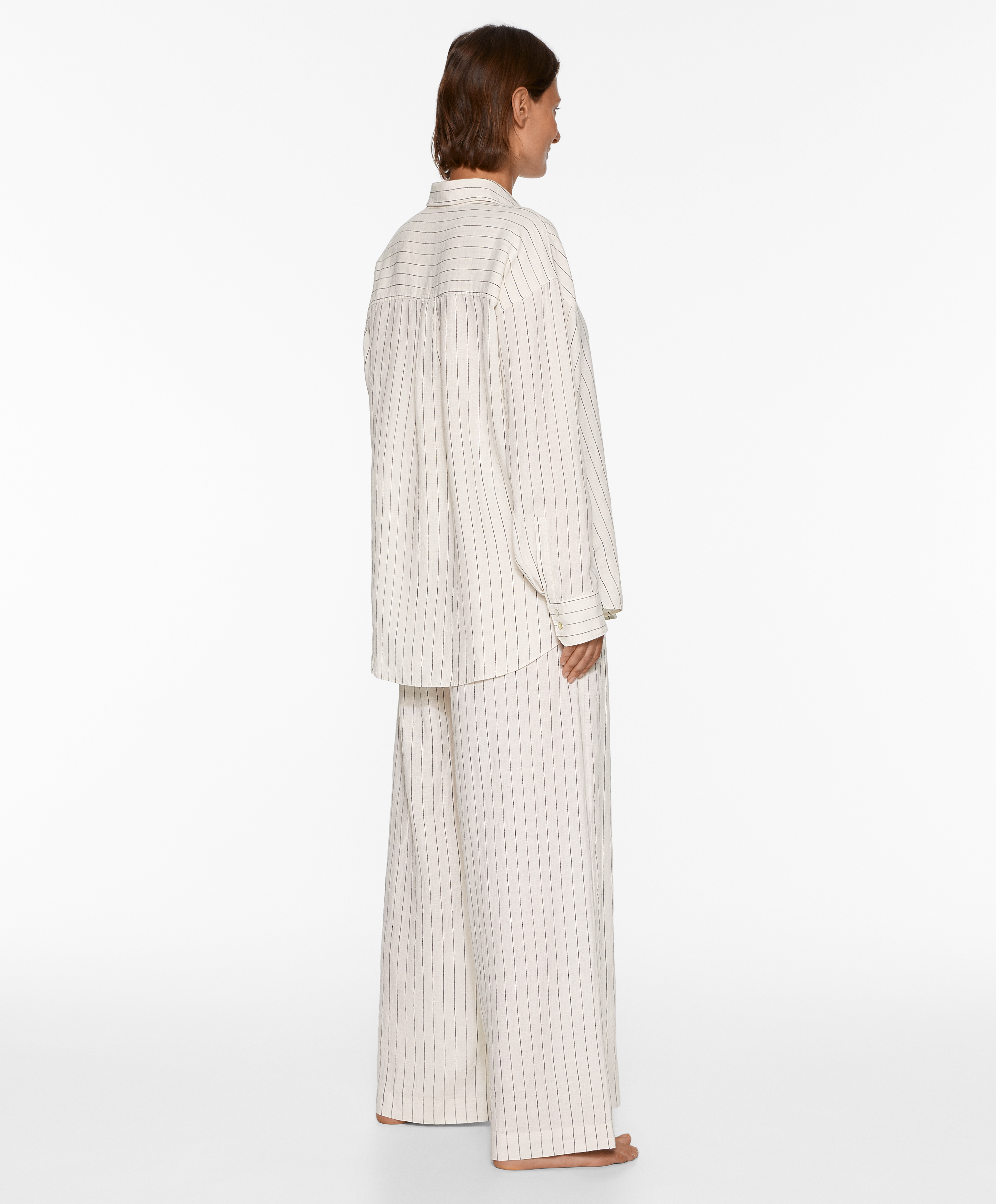 Striped 100% linen long-sleeved shirt