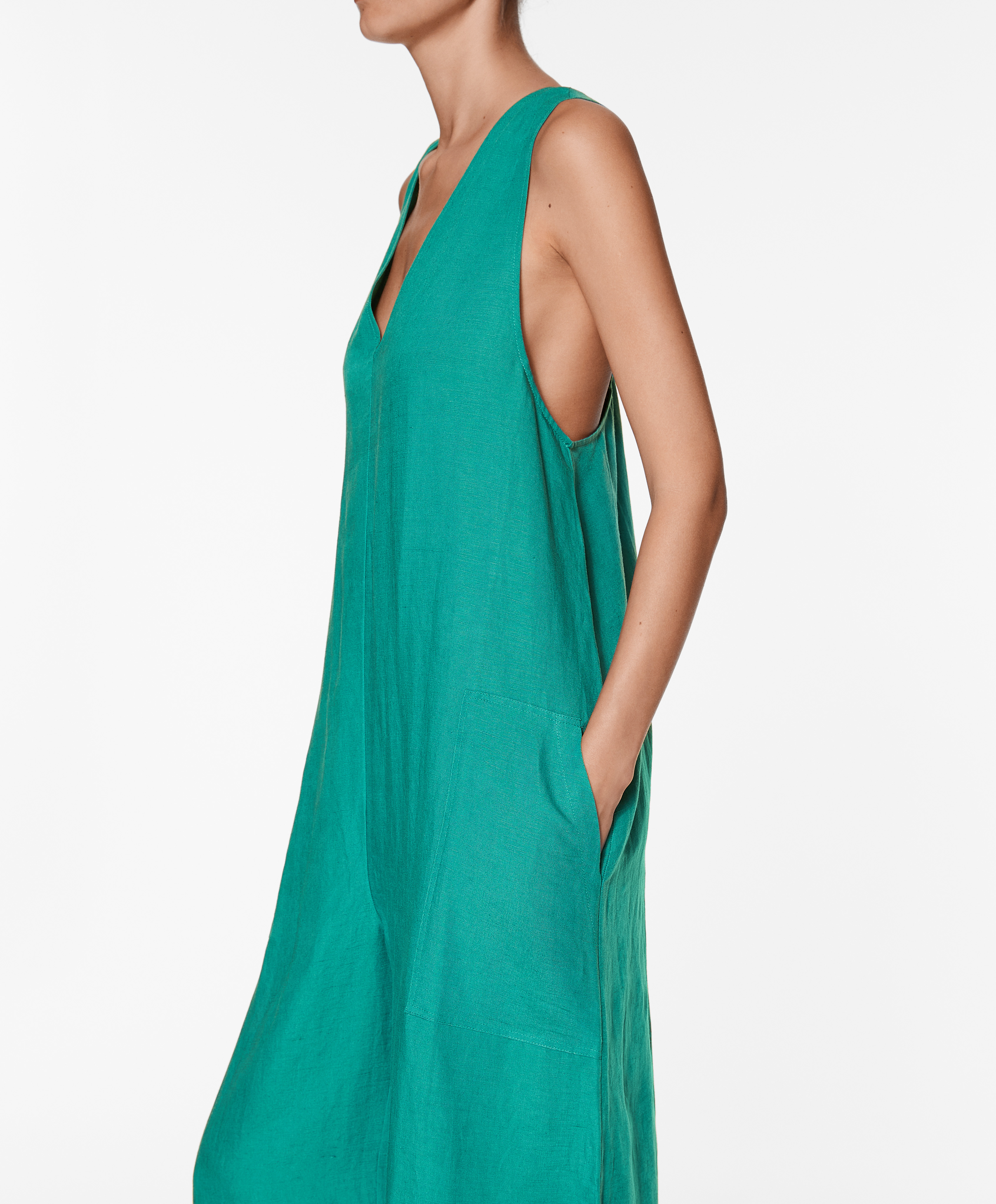 Linen blend long jumpsuit