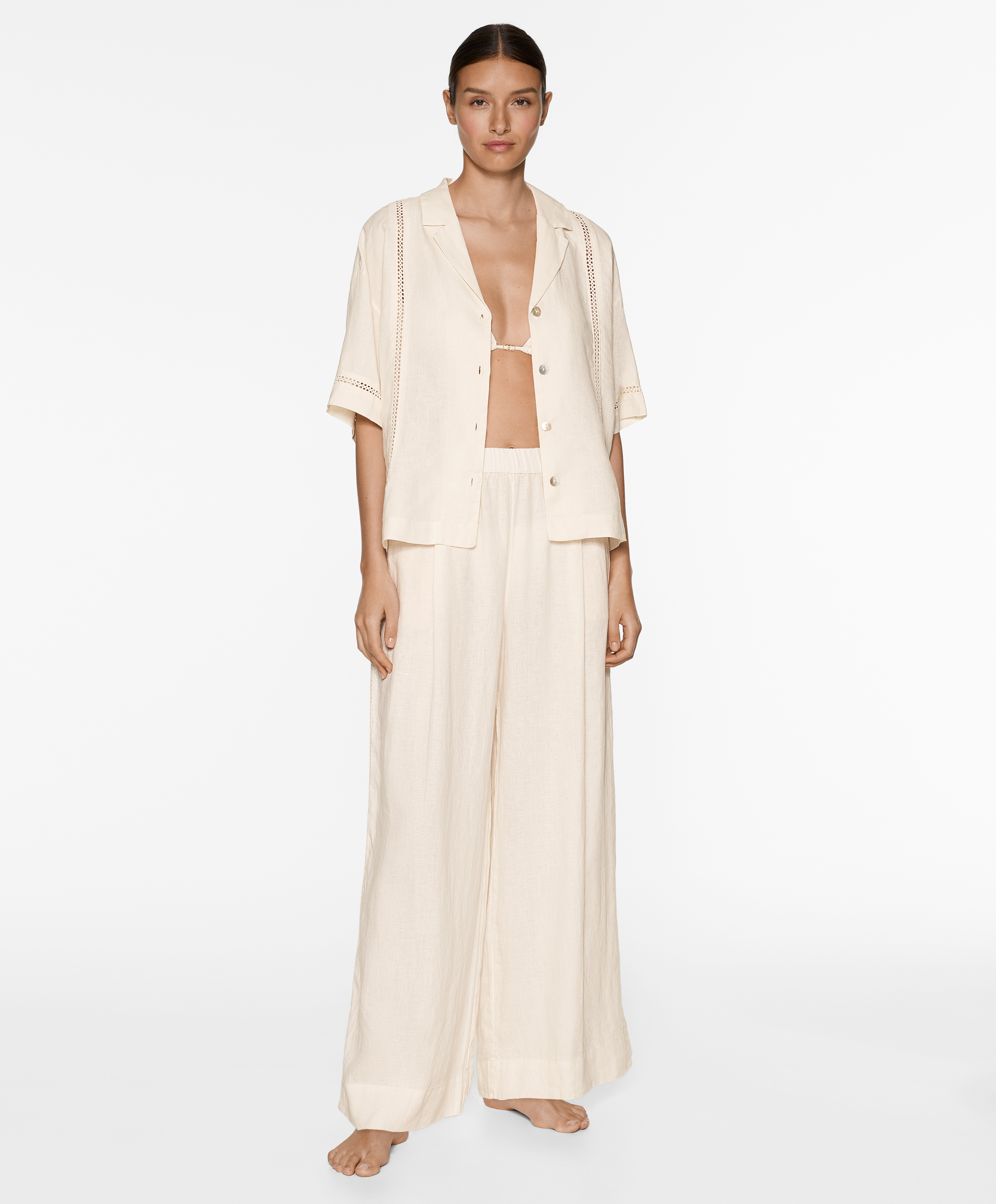 100% linen embroidered trousers