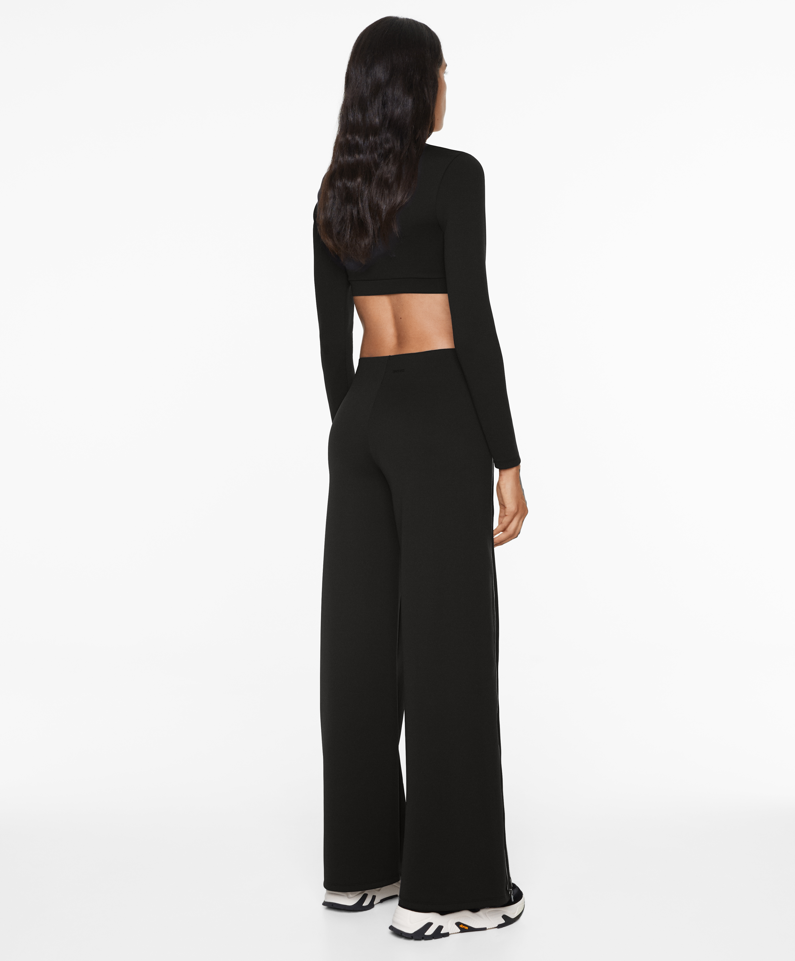 Neoprene-effect straight-leg zip trousers
