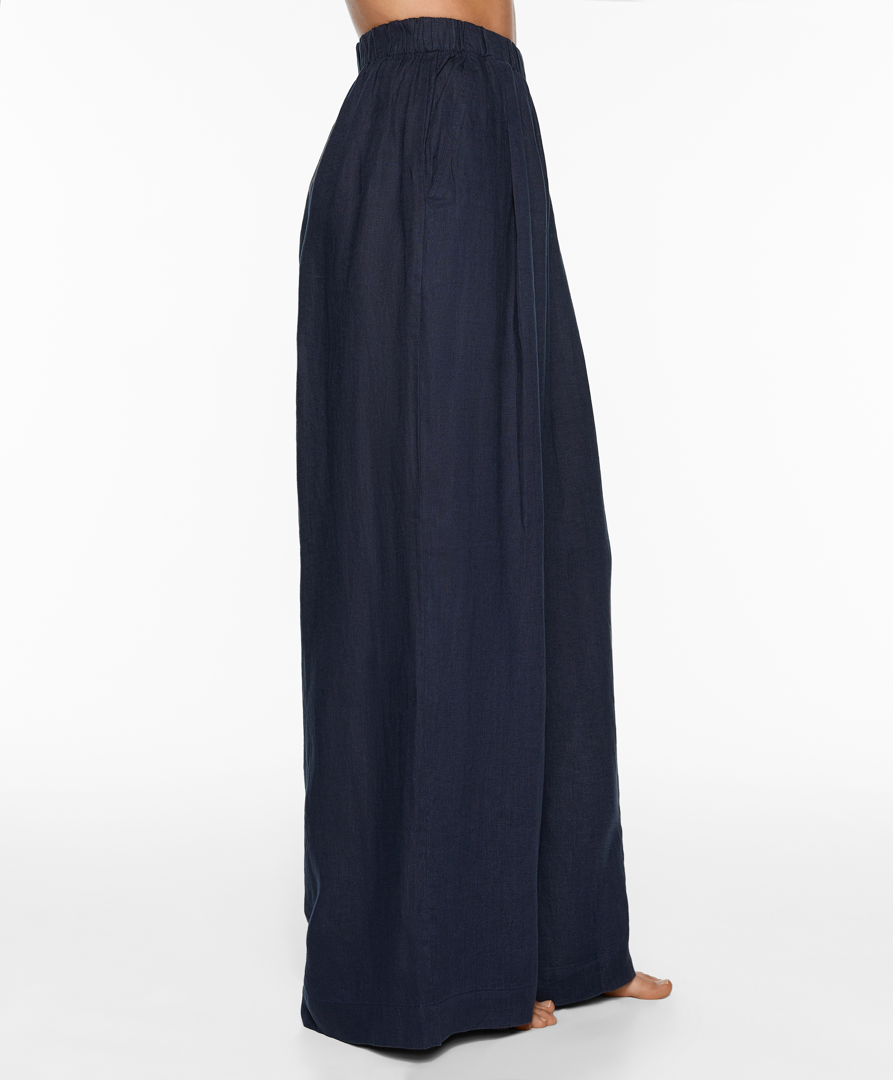 100% linen wide straight-leg trousers