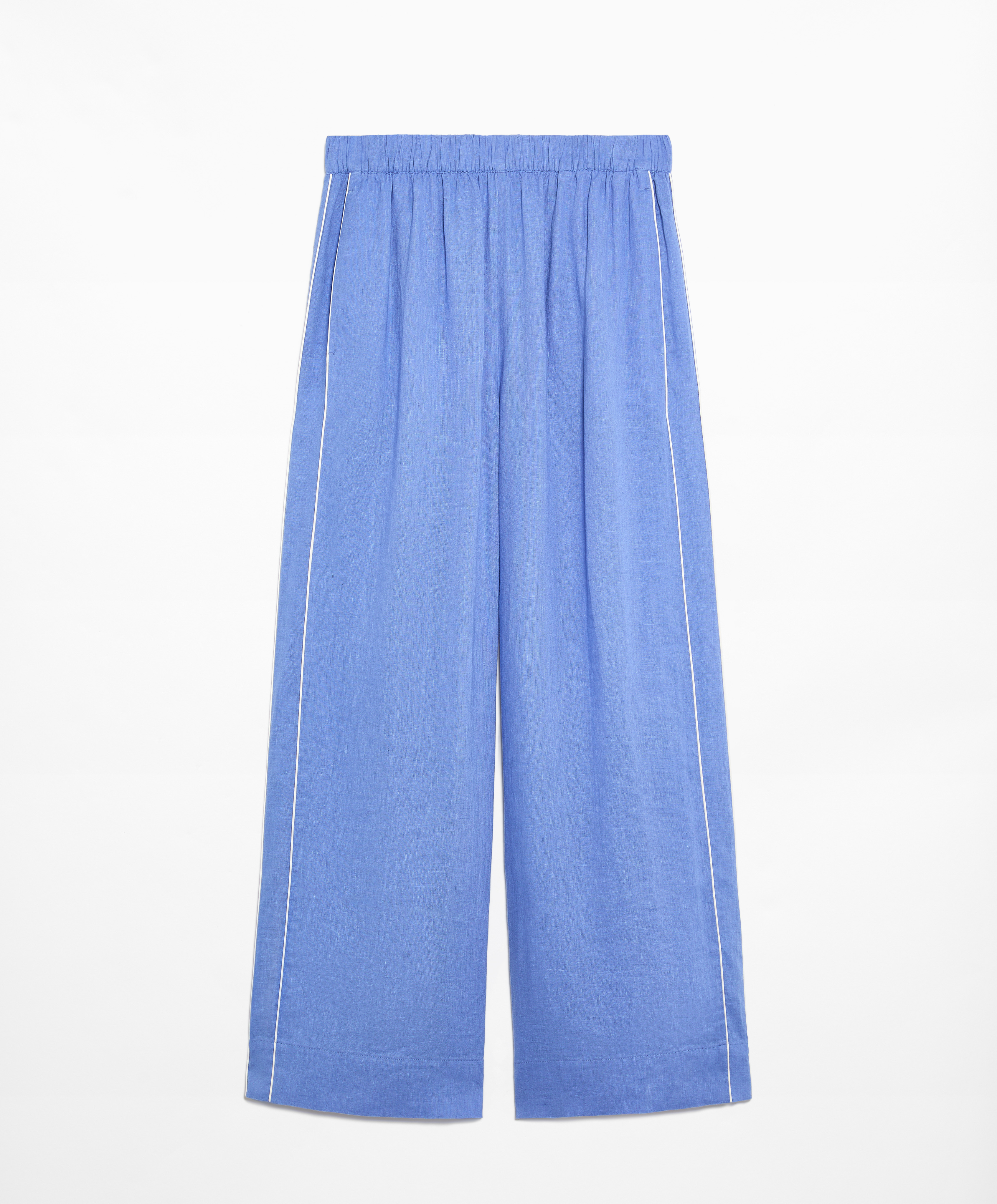 100% linen wide straight-leg trousers with piping