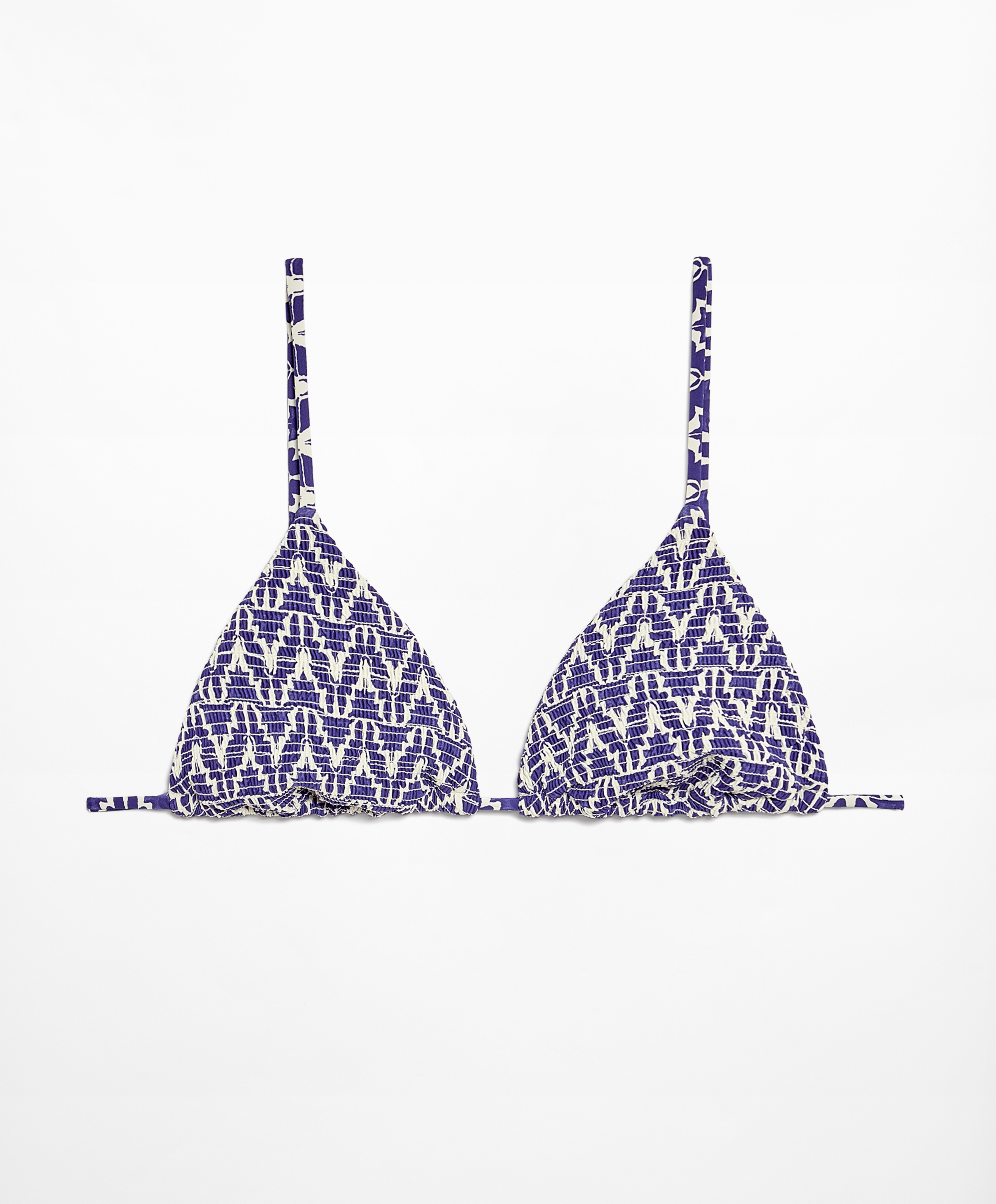 Smock stamp print triangle bikini top