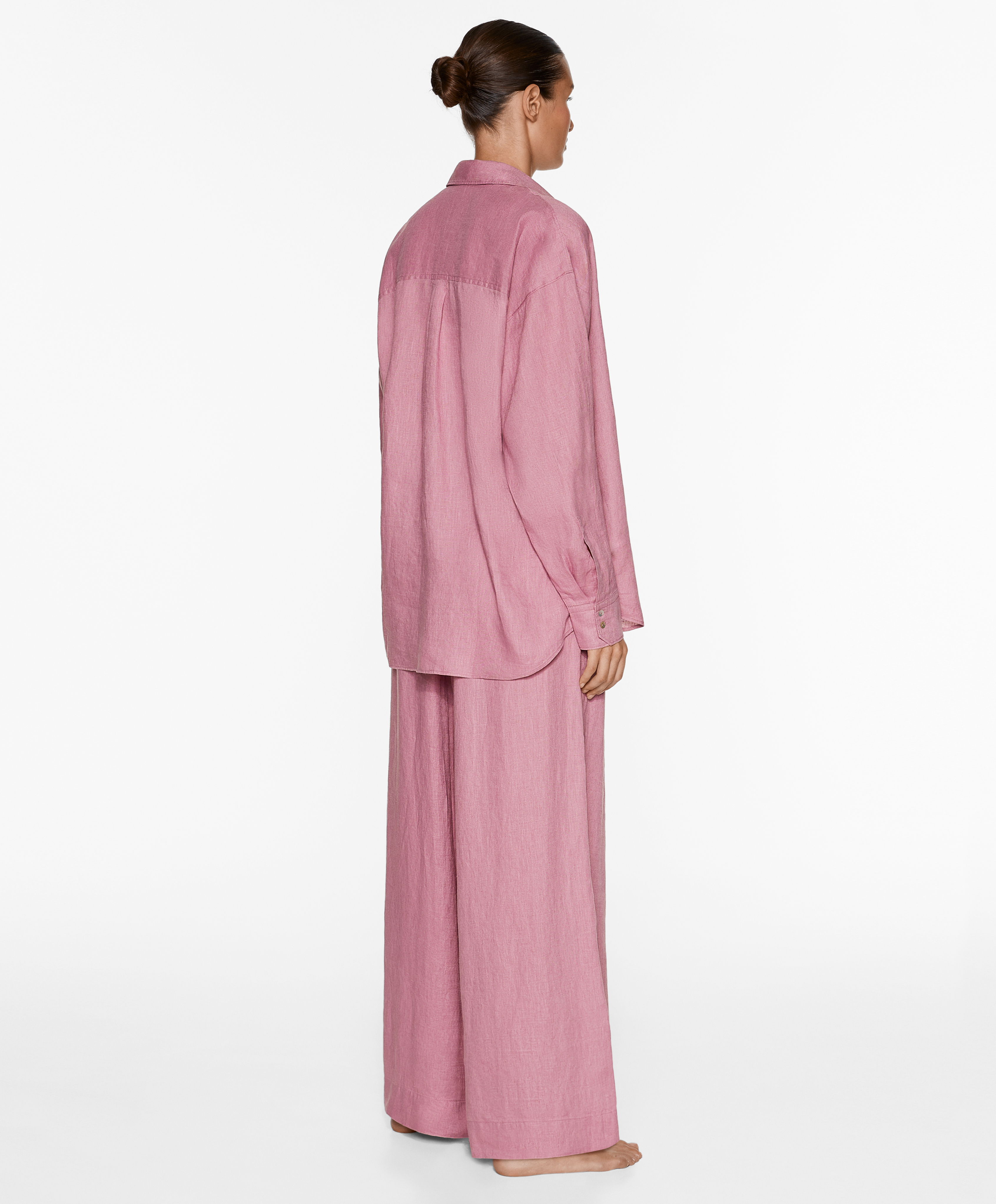 100% linen wide straight-leg trousers