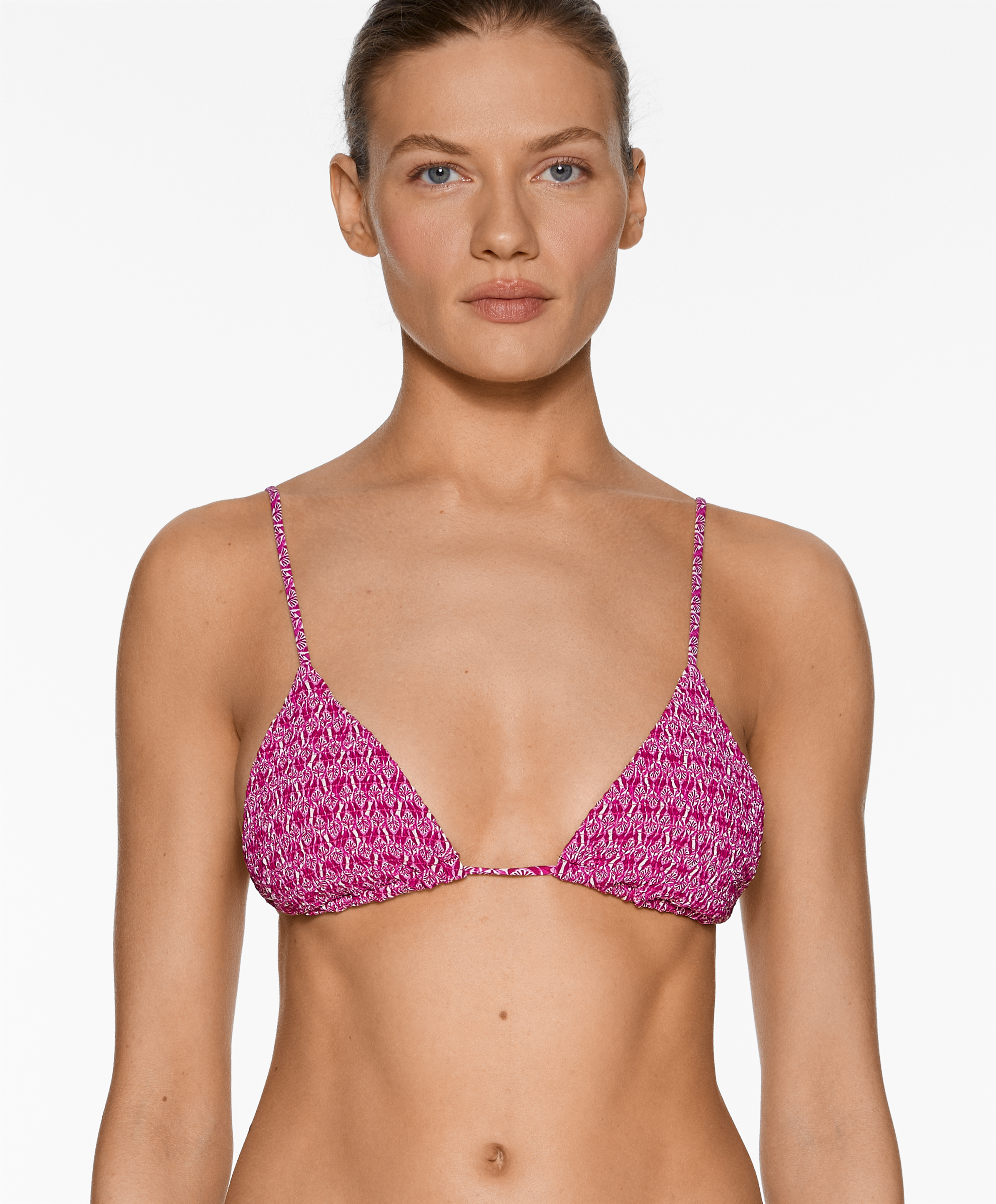 Smock stamp print triangle bikini top