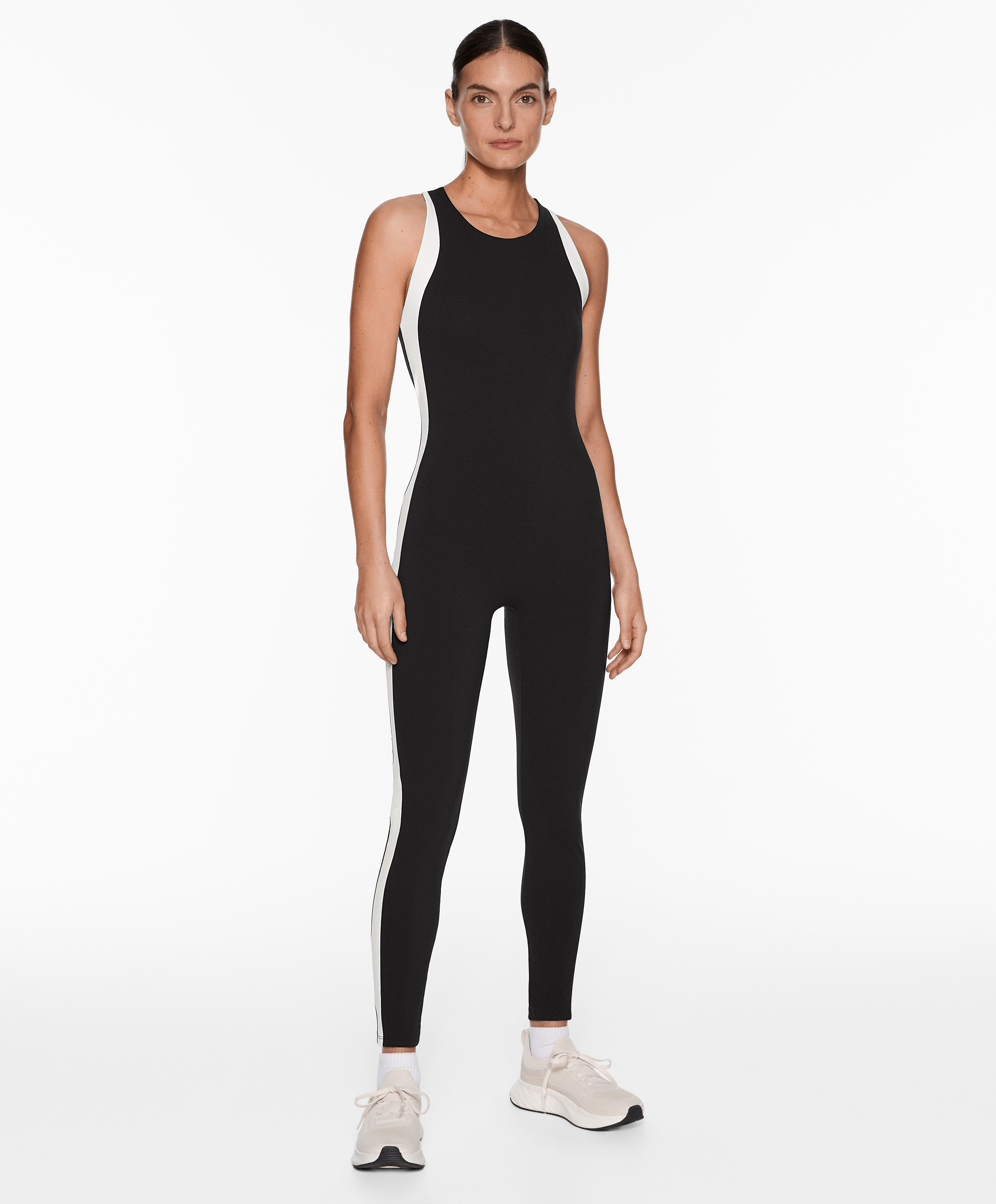 Side stripe compressive jumpsuit with open back