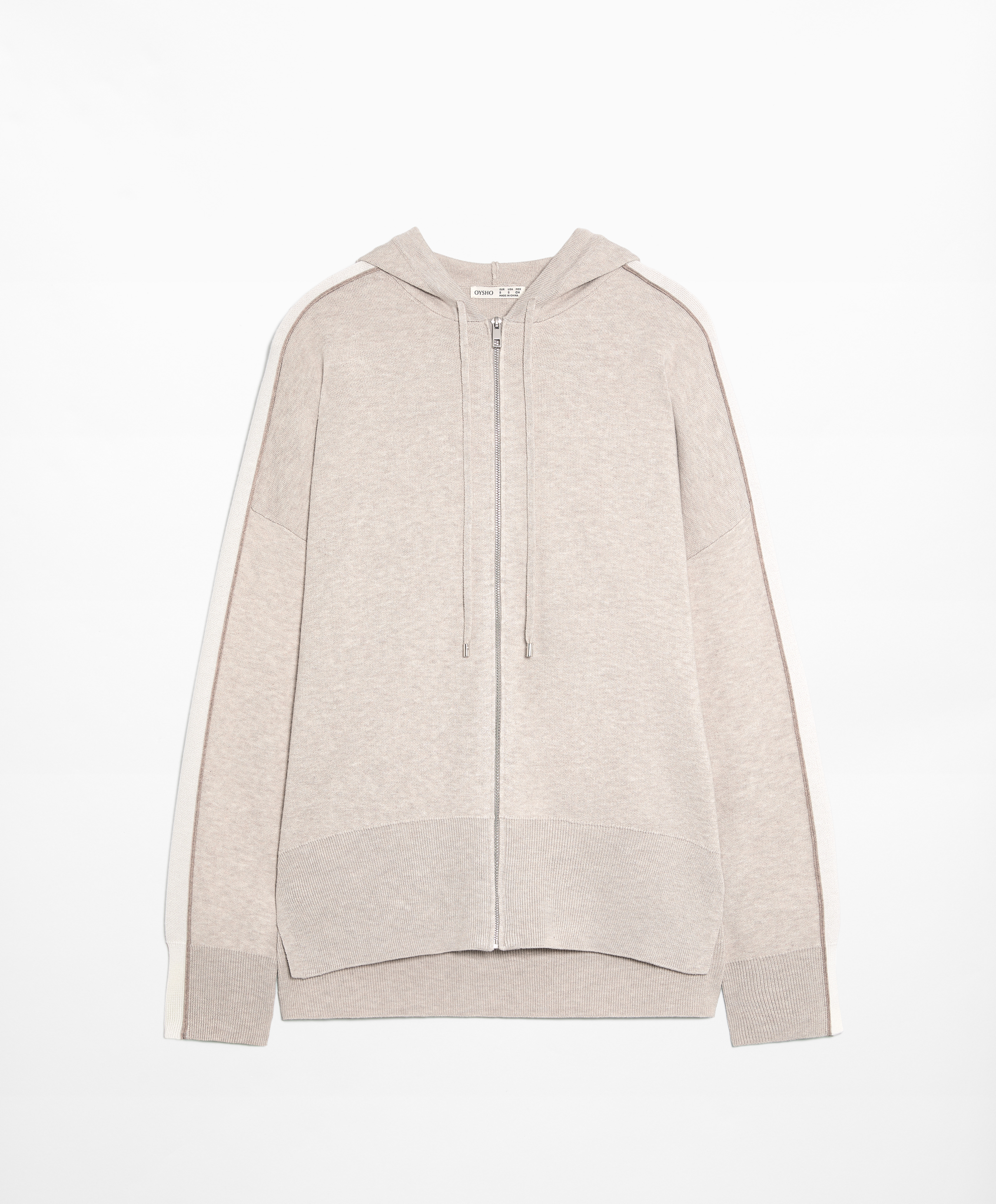 Knit zip-up jacket with piping