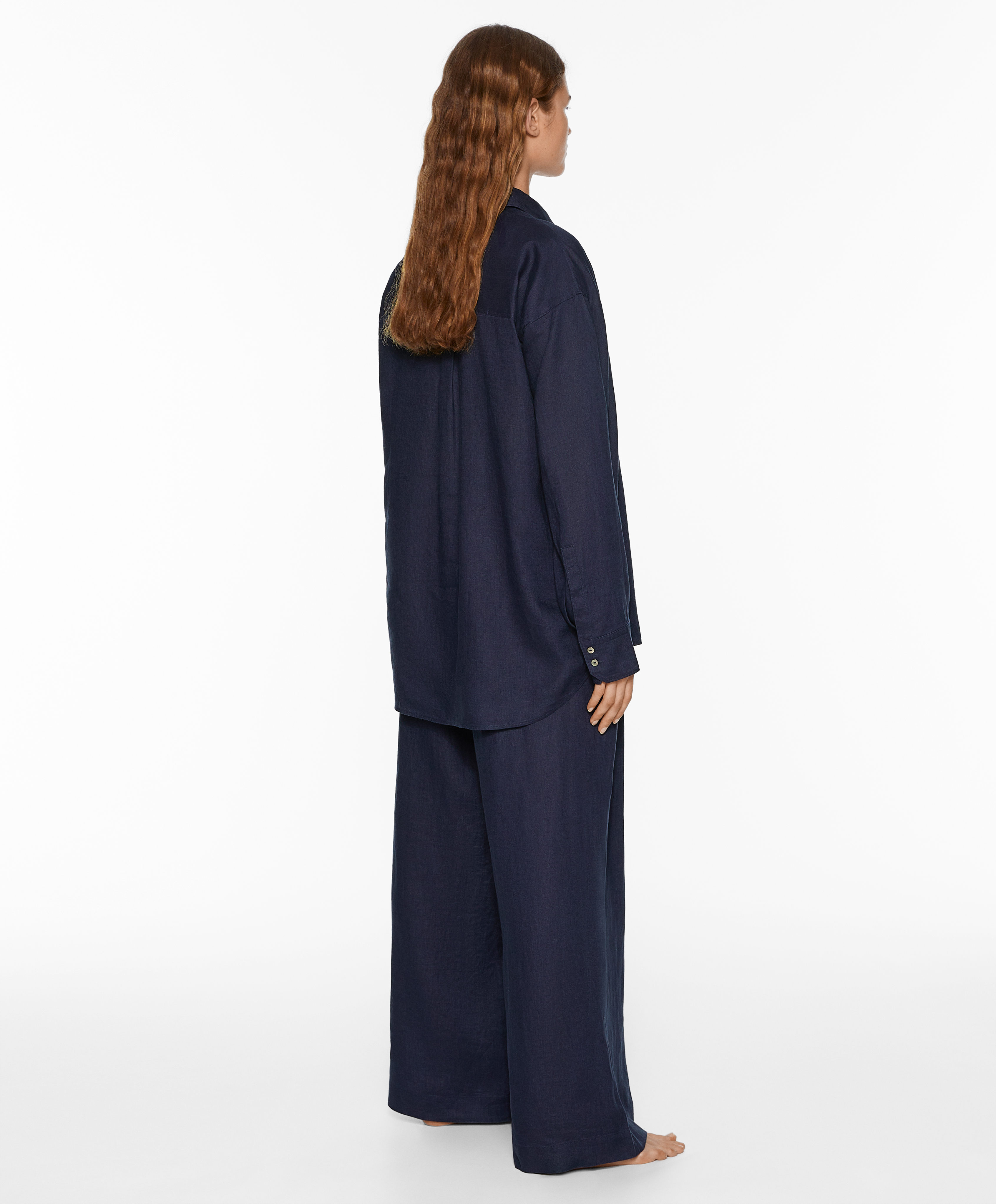 100% linen wide straight-leg trousers