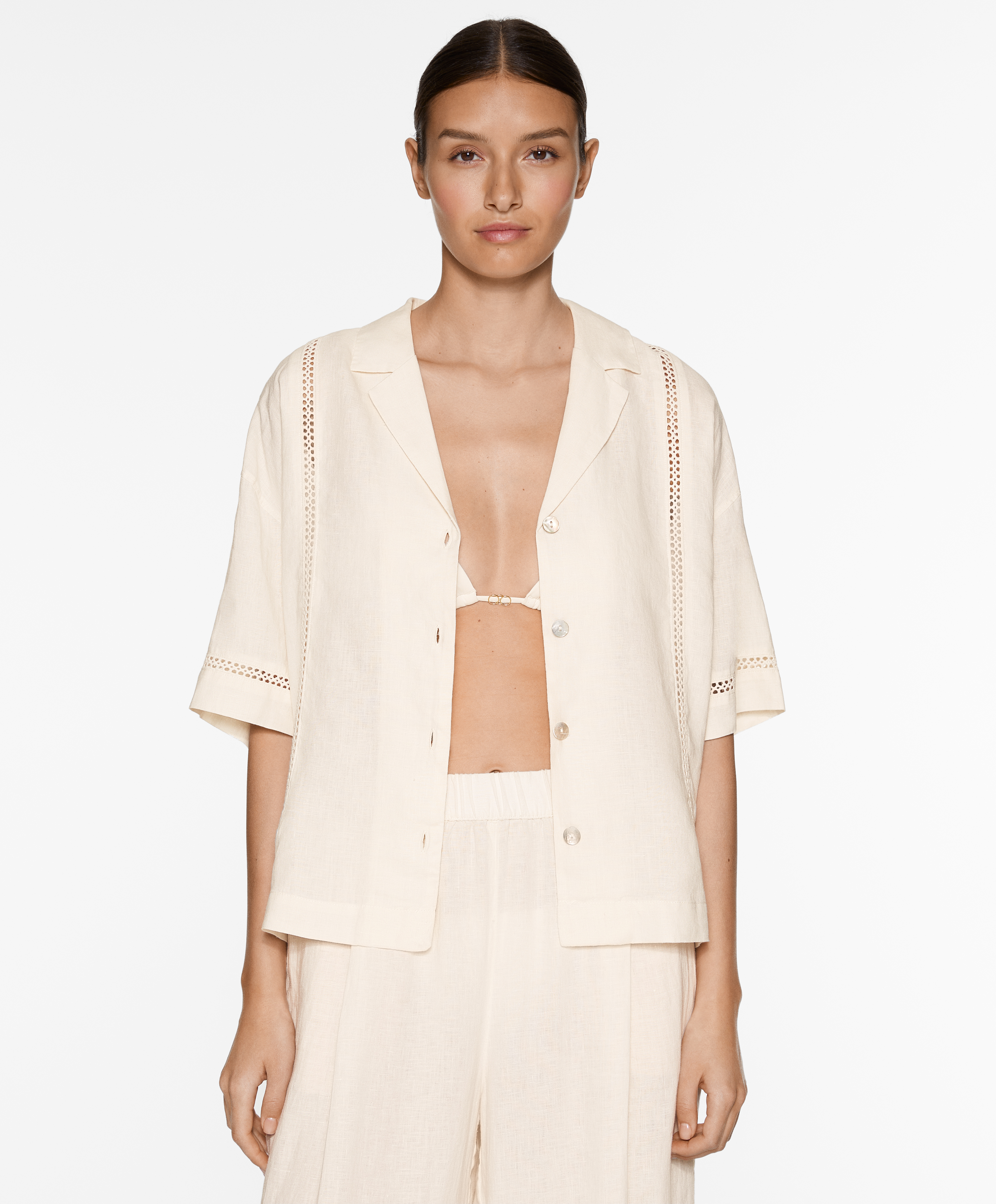 100% linen embroidered shirt