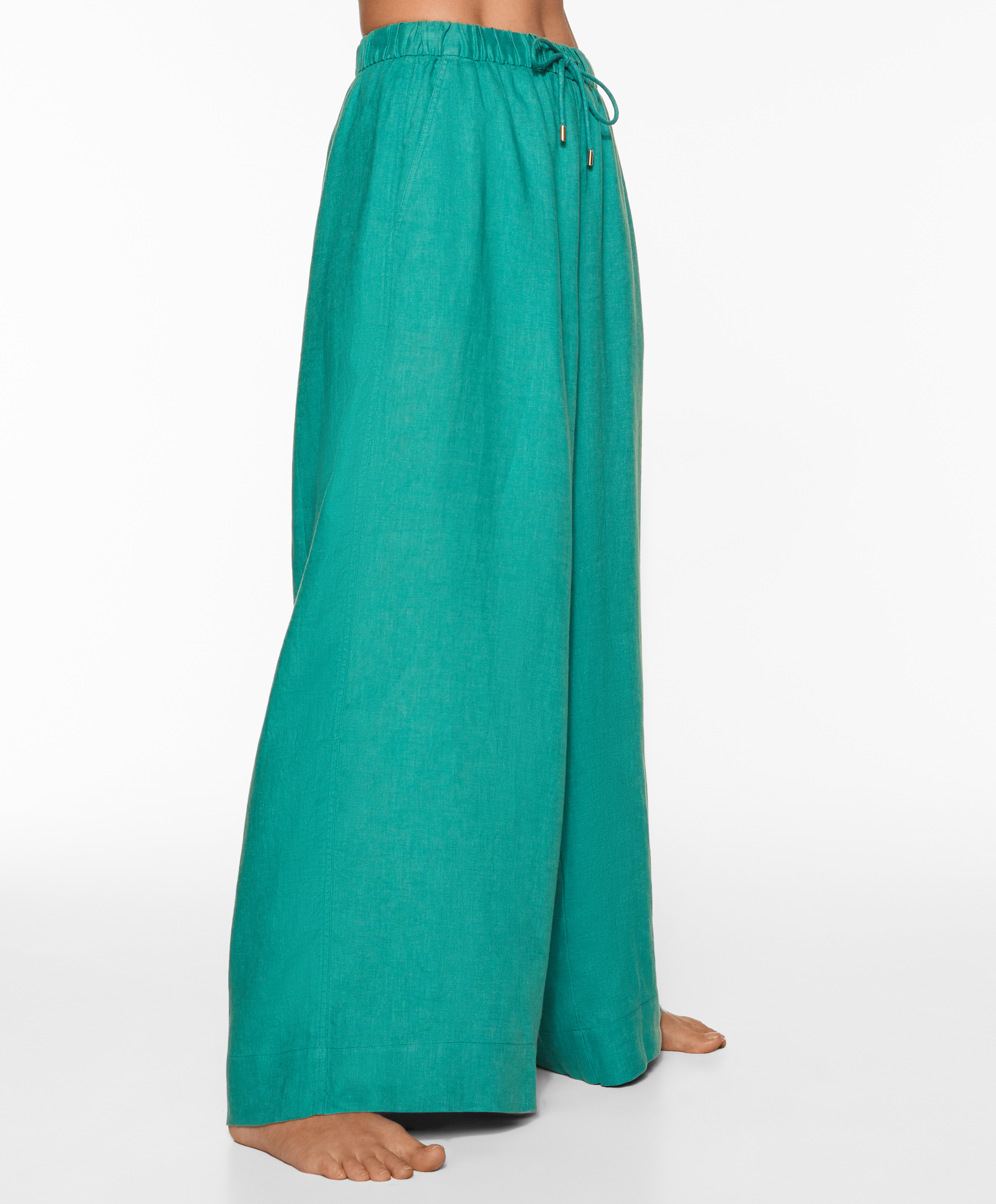 100% linen wide straight-leg trousers