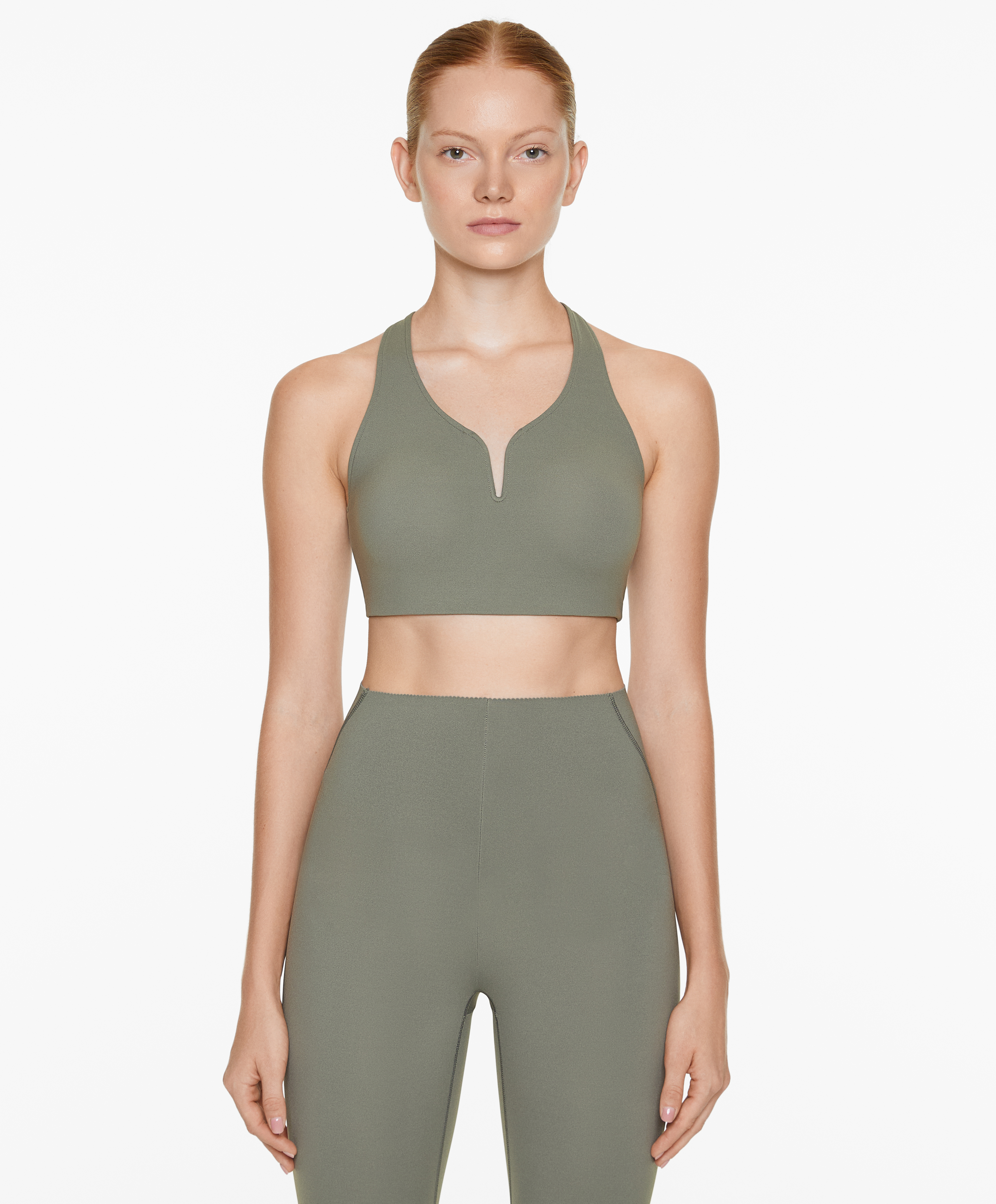 Medium support compressive sports bra with trim