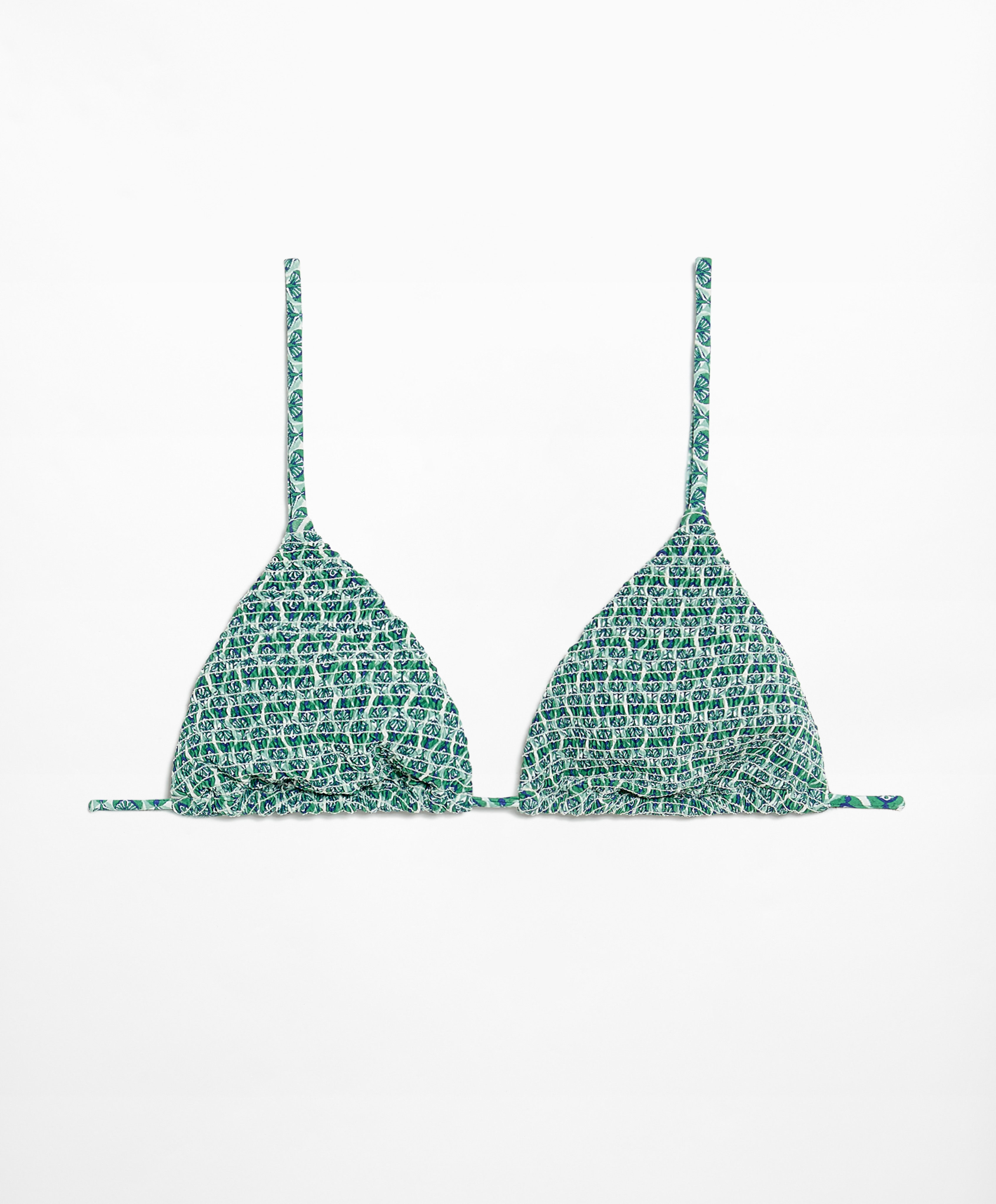 Smock stamp print triangle bikini top