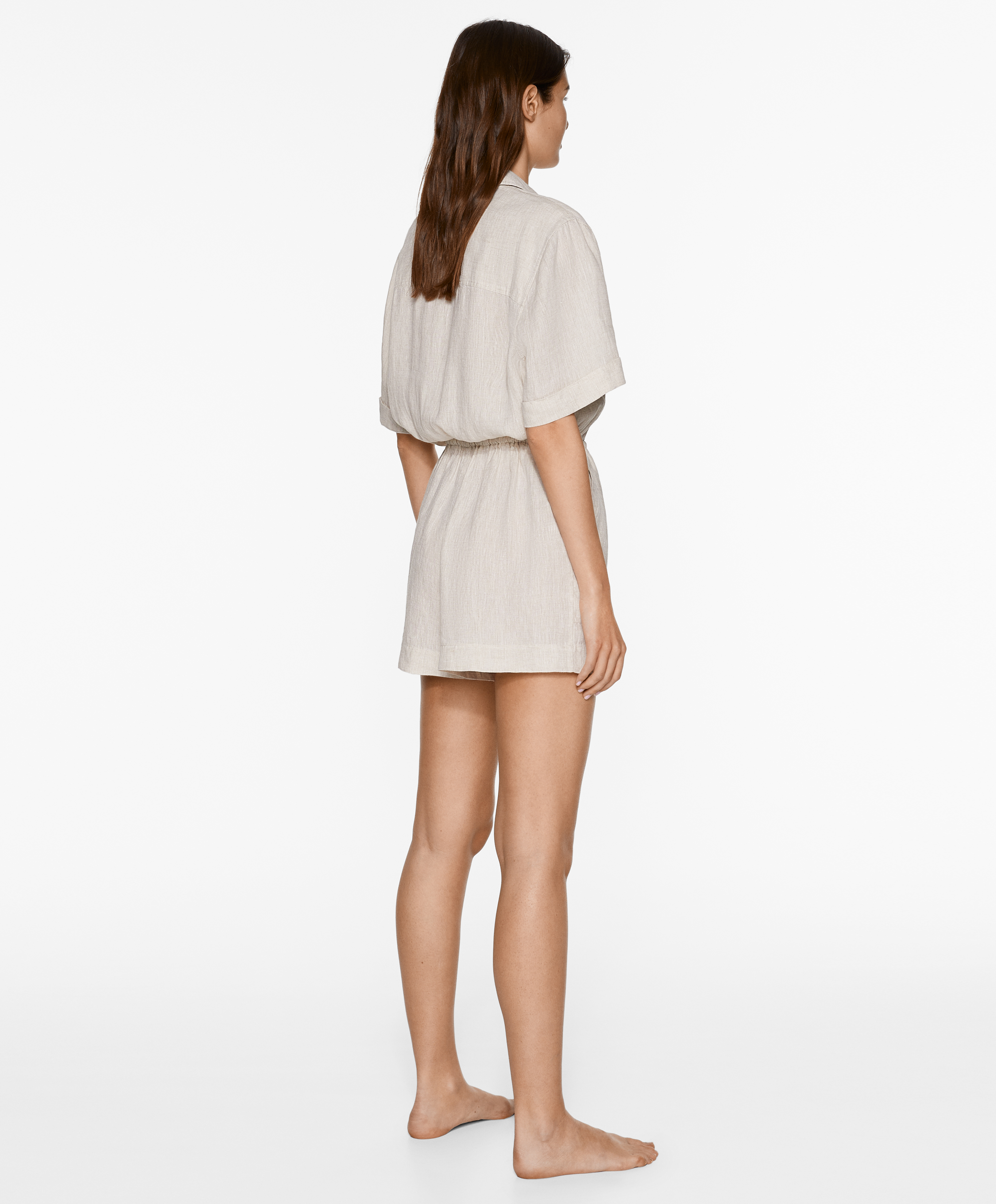 Short 100% linen jumpsuit with pockets