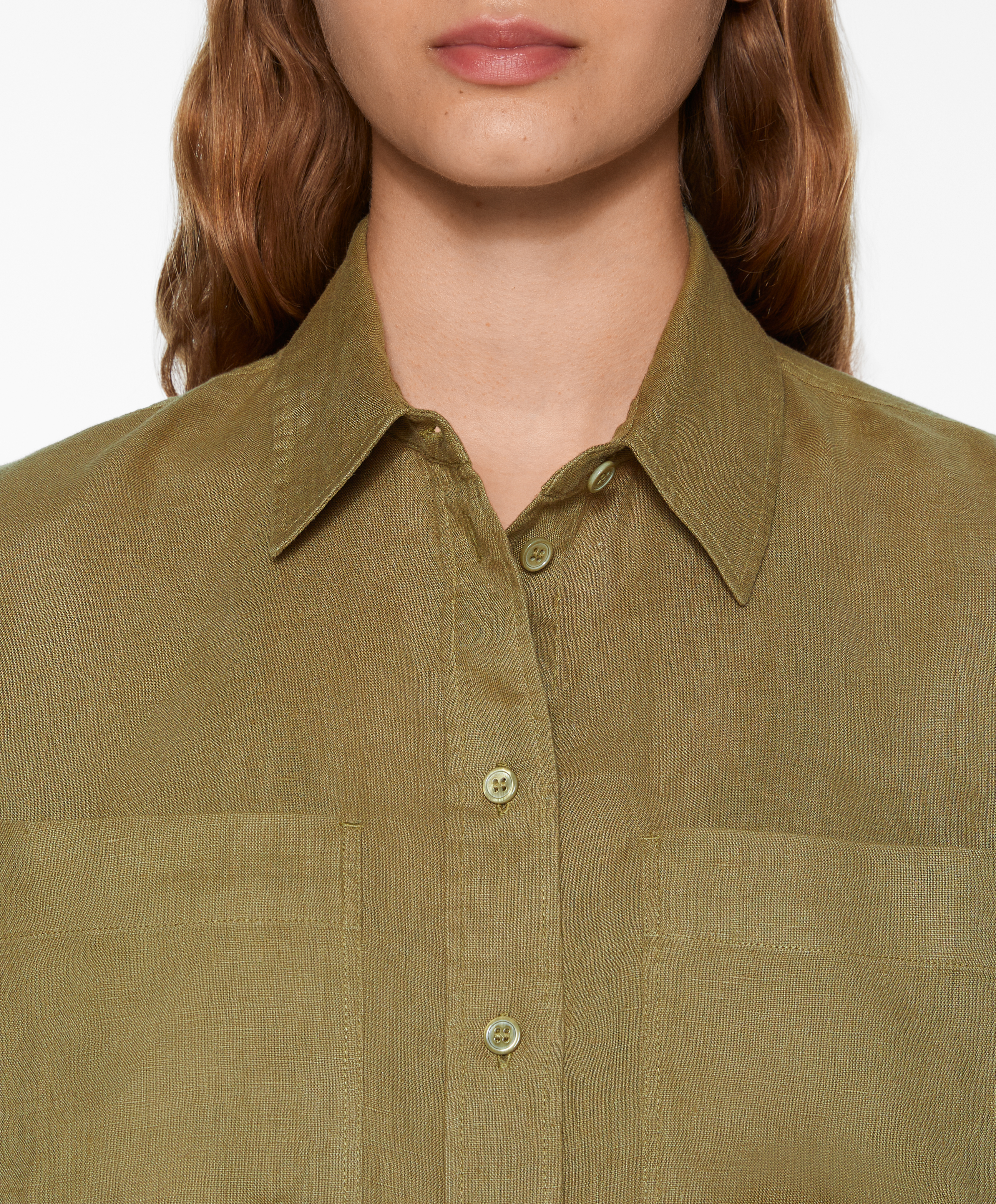 100% linen long-sleeved shirt with pockets