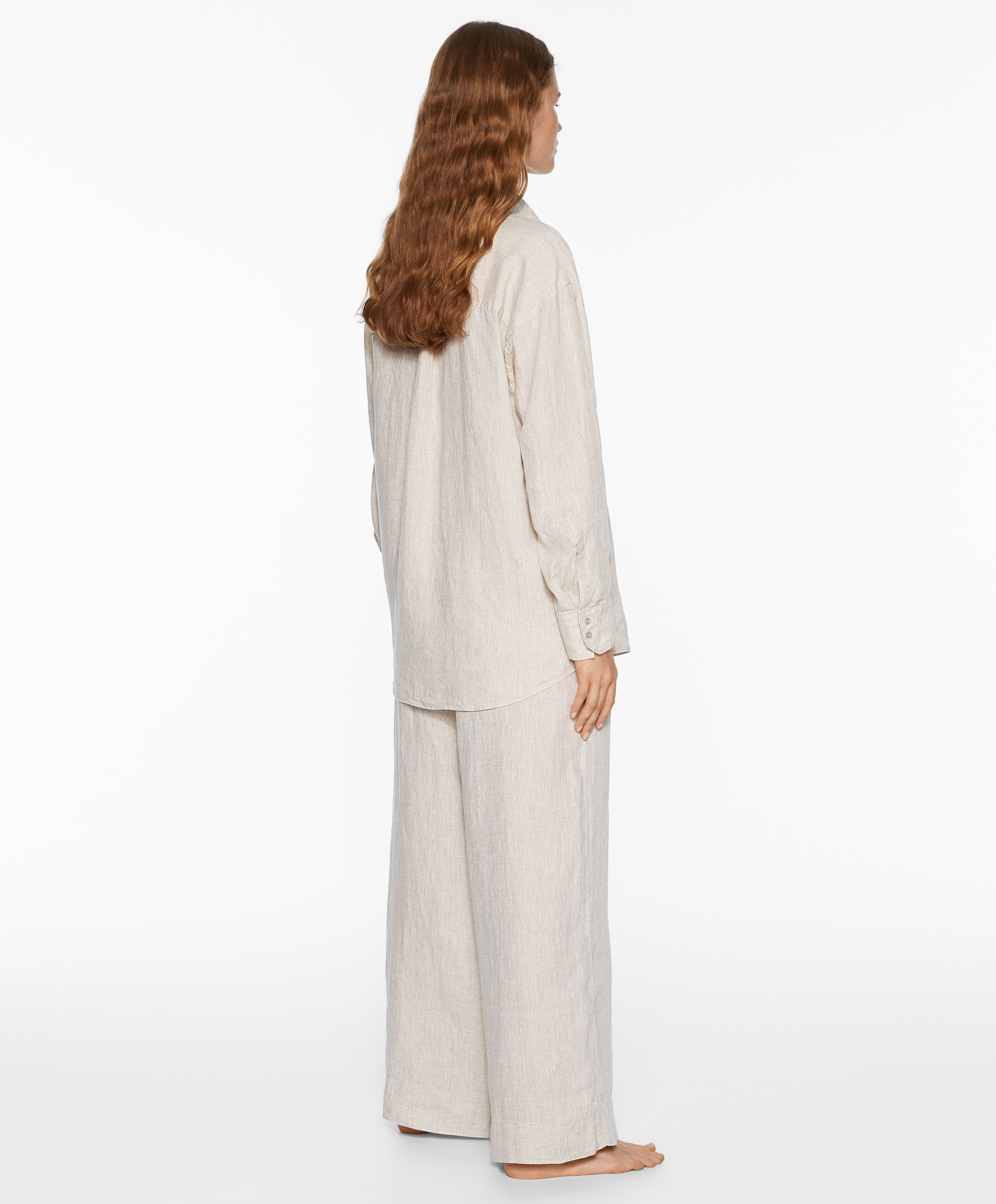 100% linen wide straight-leg trousers