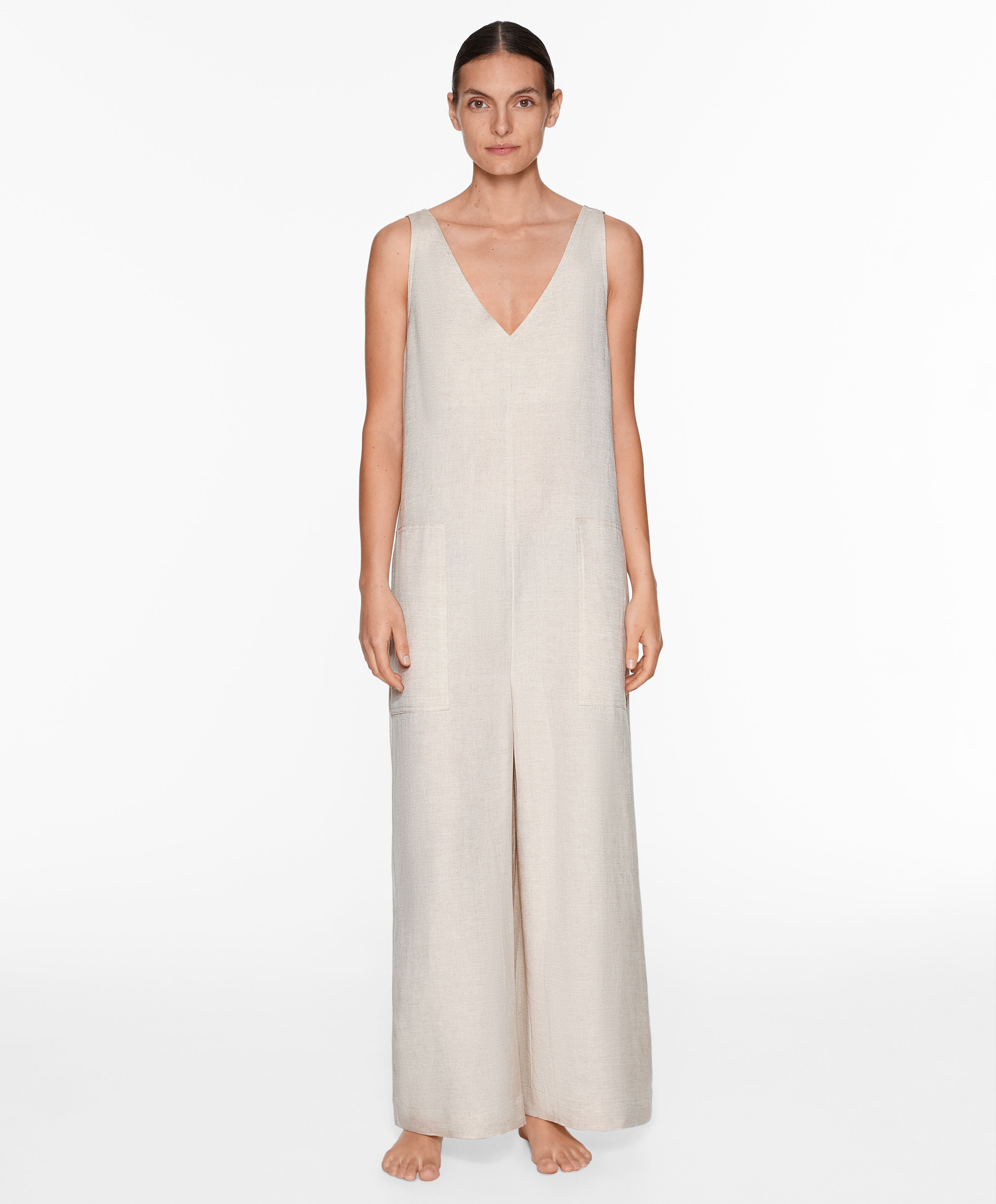 Linen blend long jumpsuit