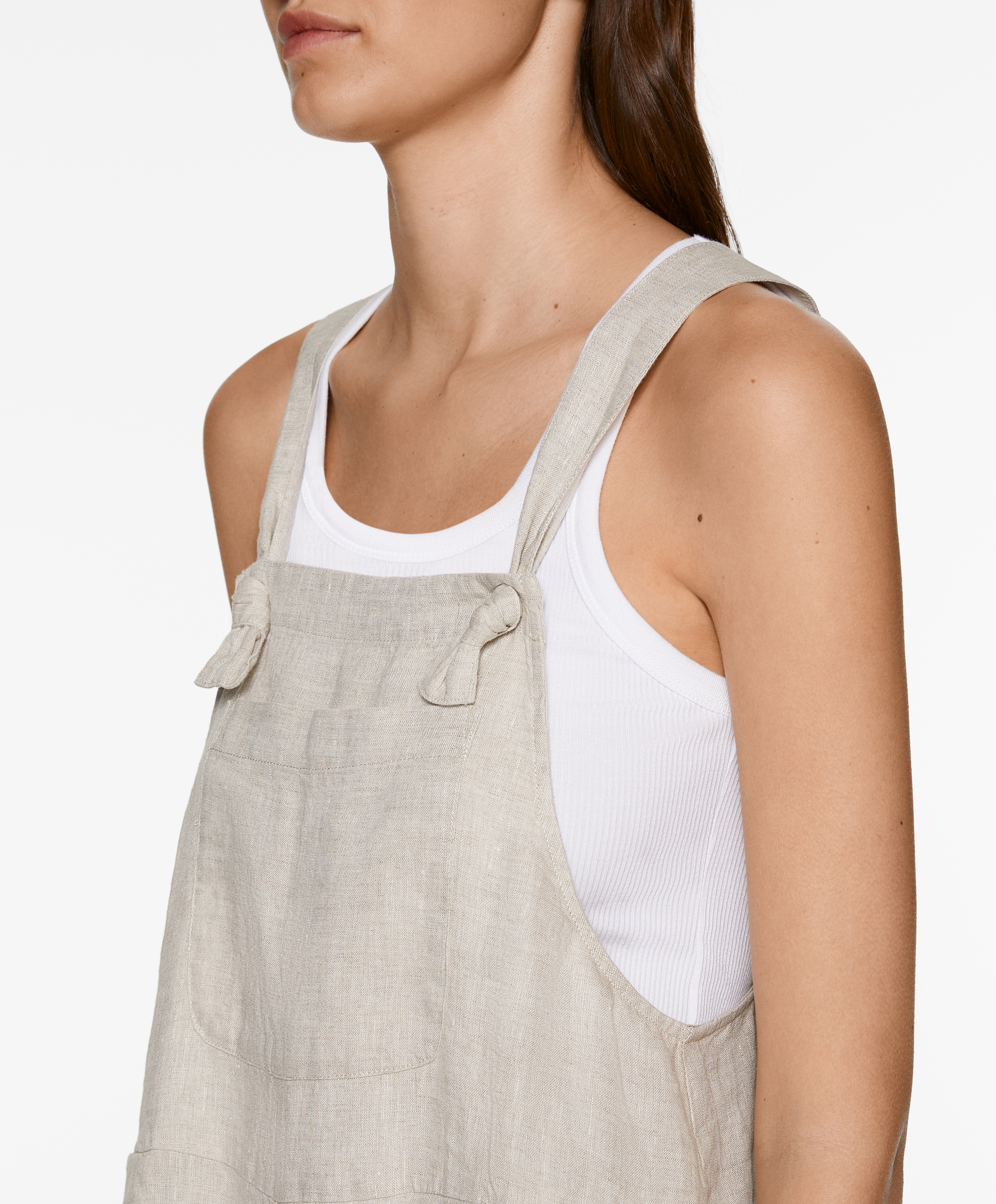 Short strappy jumpsuit in 100% linen