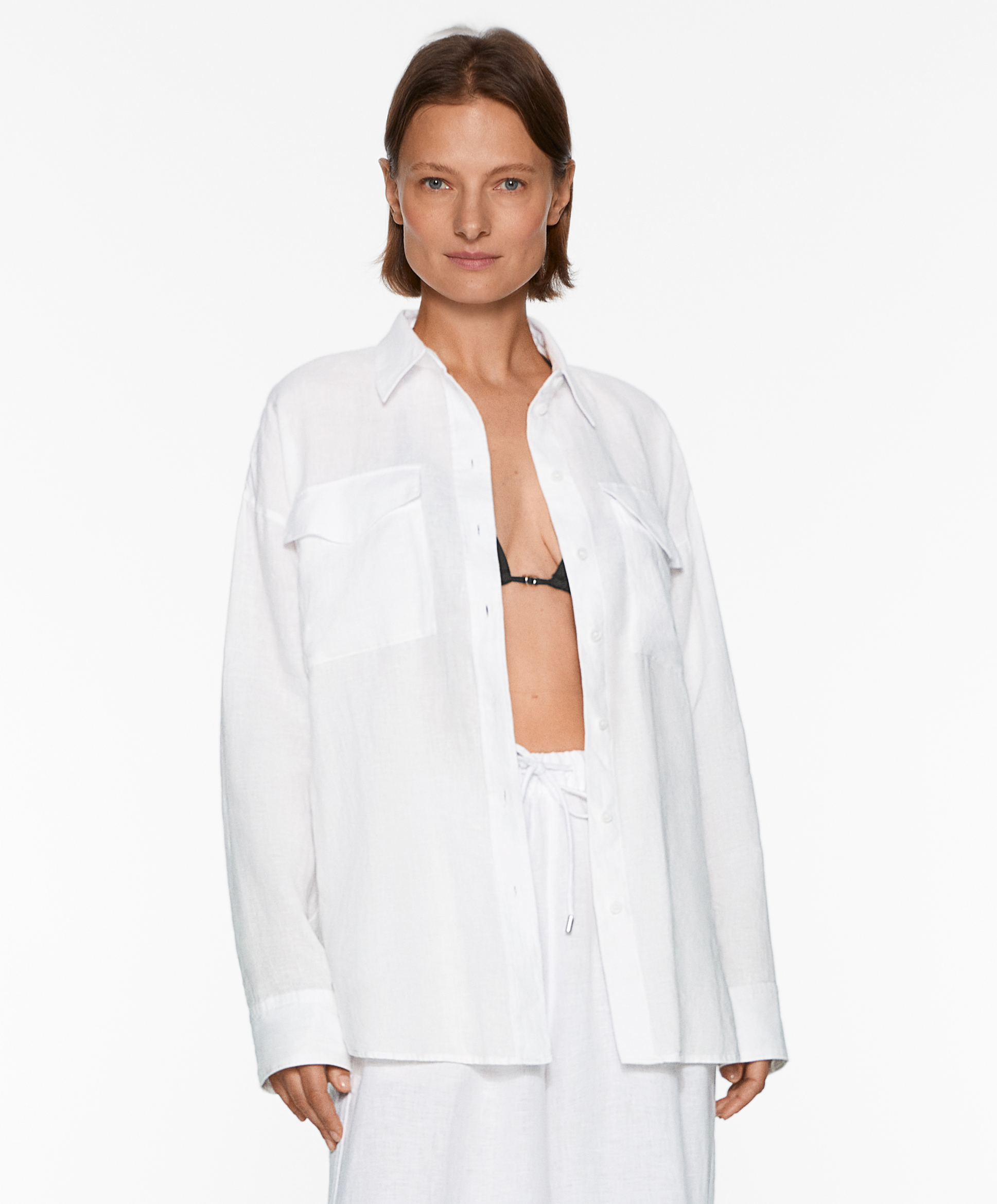 100% linen long-sleeved utility shirt