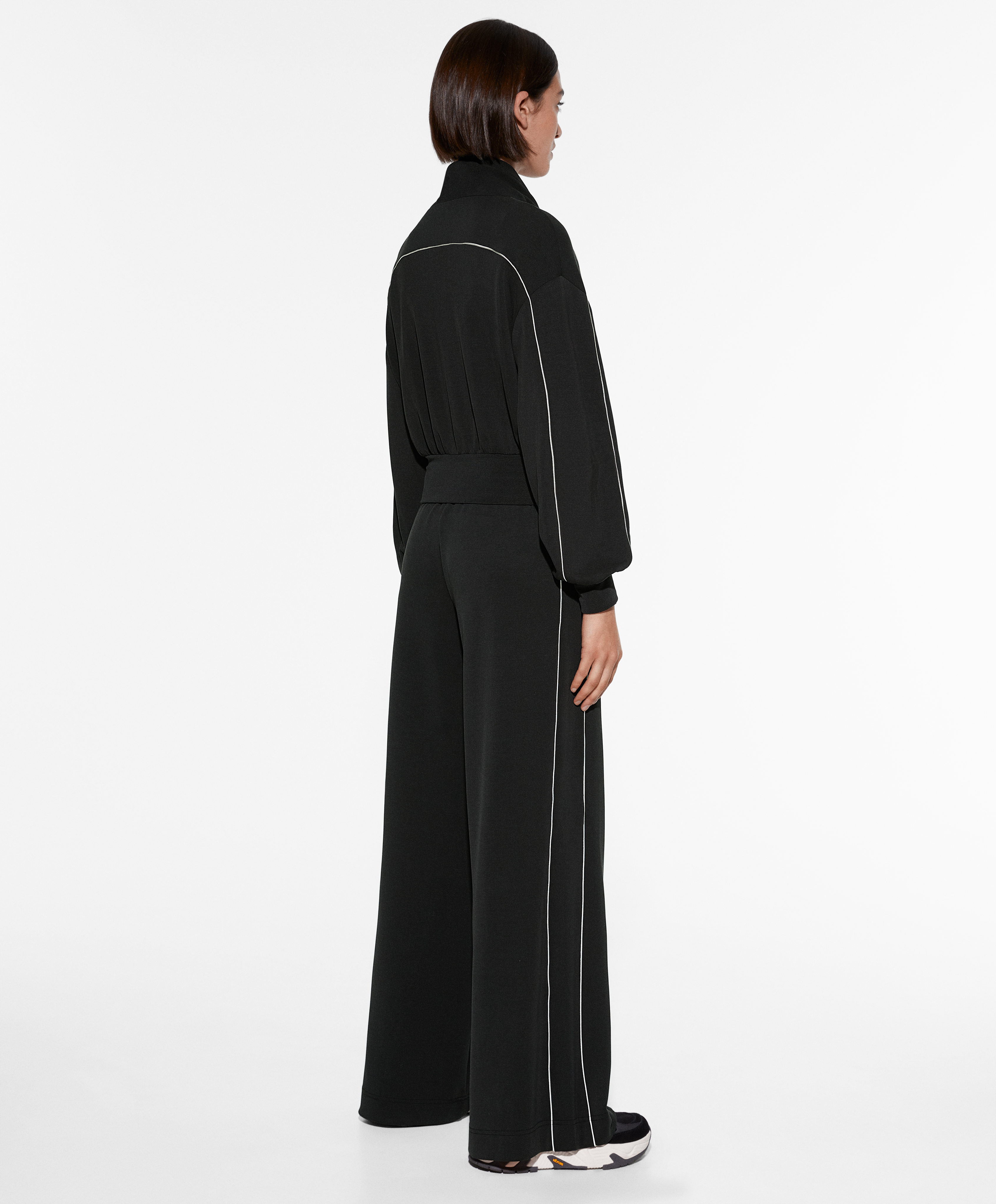 Side appliqué wide straight-leg trousers with modal
