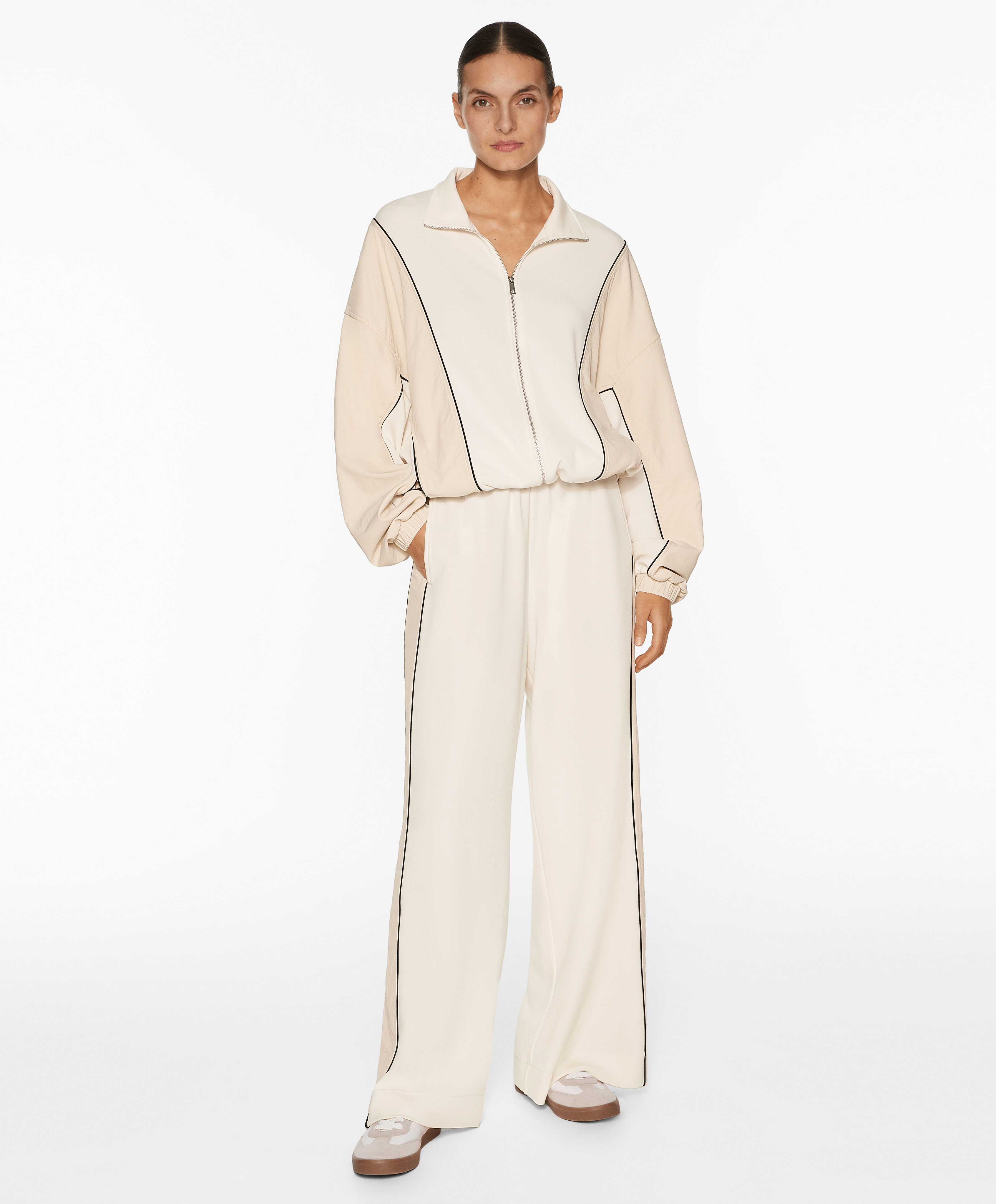 Side appliqué straight-leg trousers with modal