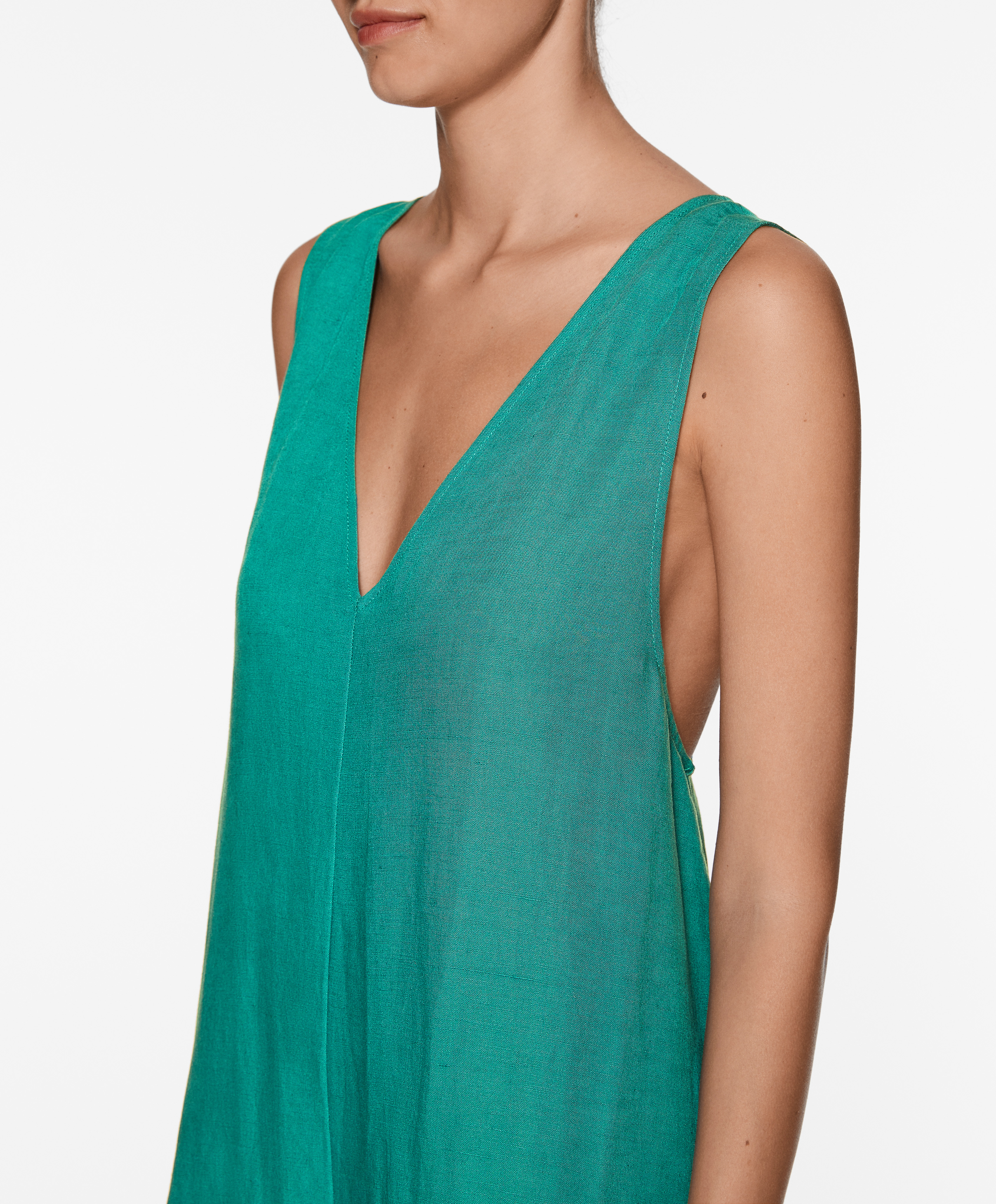 Linen blend long jumpsuit