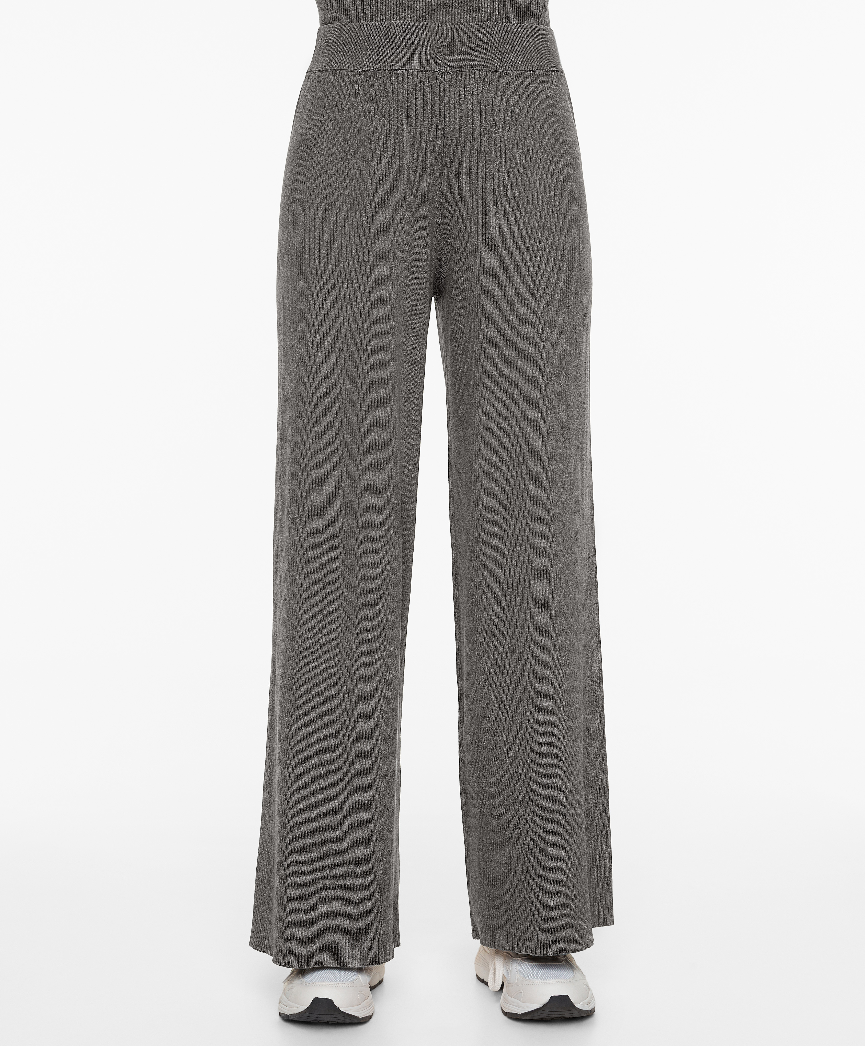 Rib-knit straight-leg trousers
