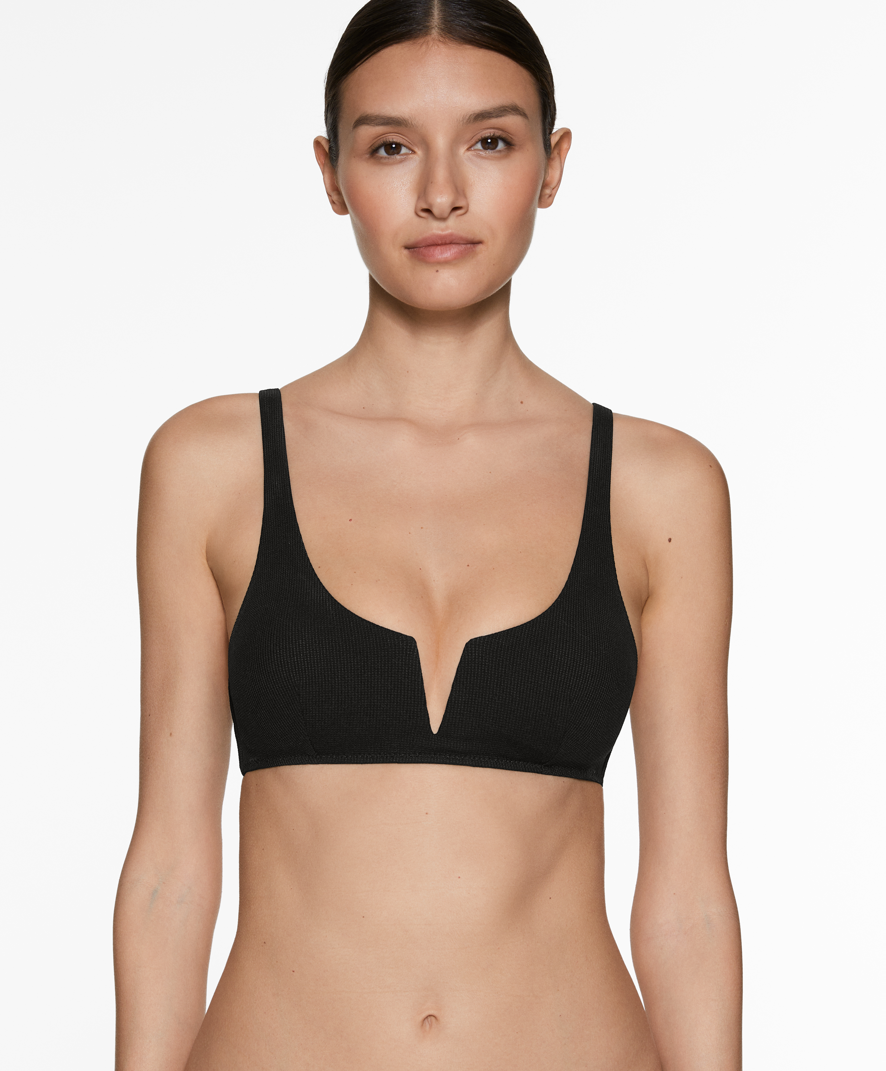 Piqué halterneck bikini top