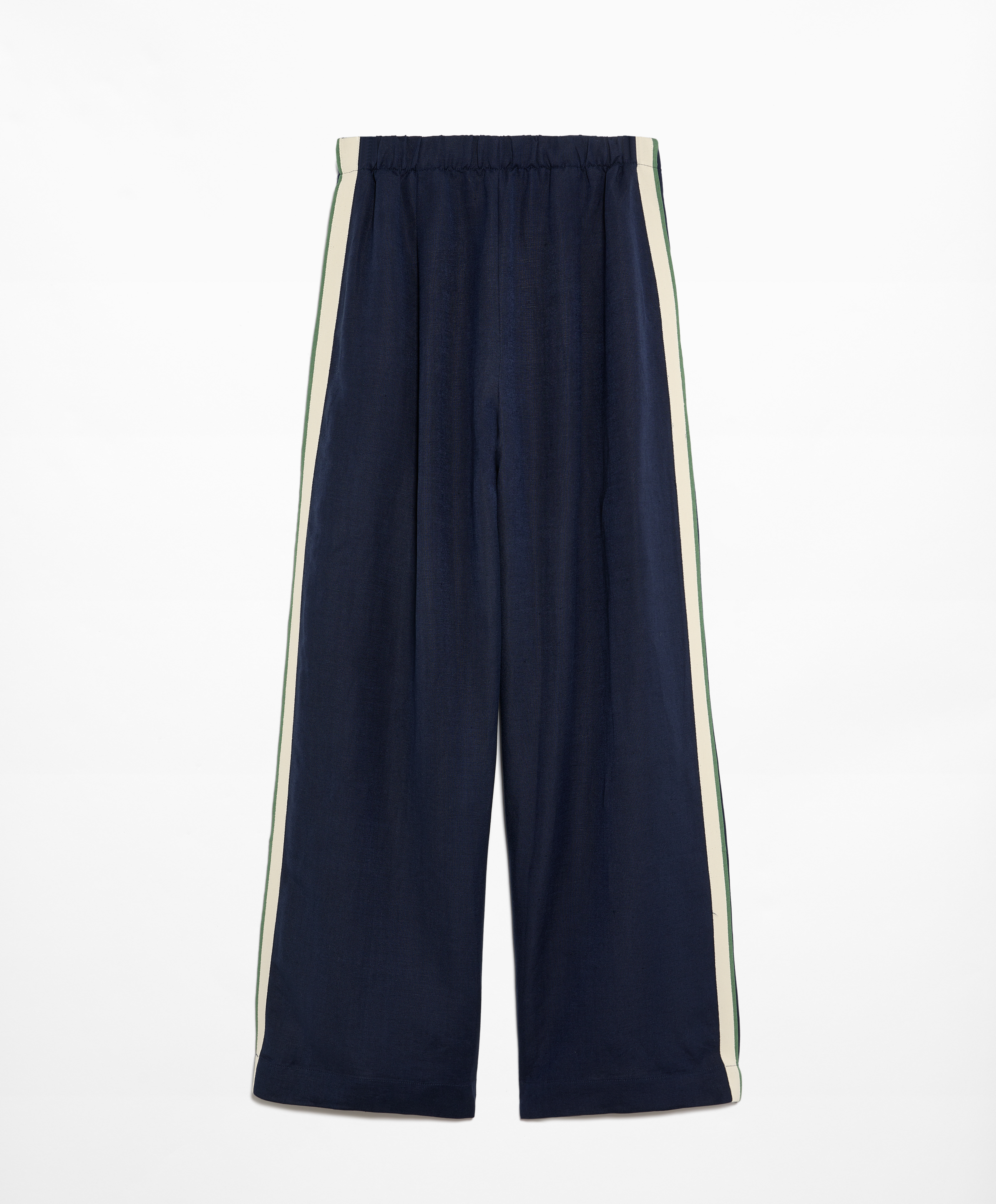 Trousers with linen appliqué along the sides