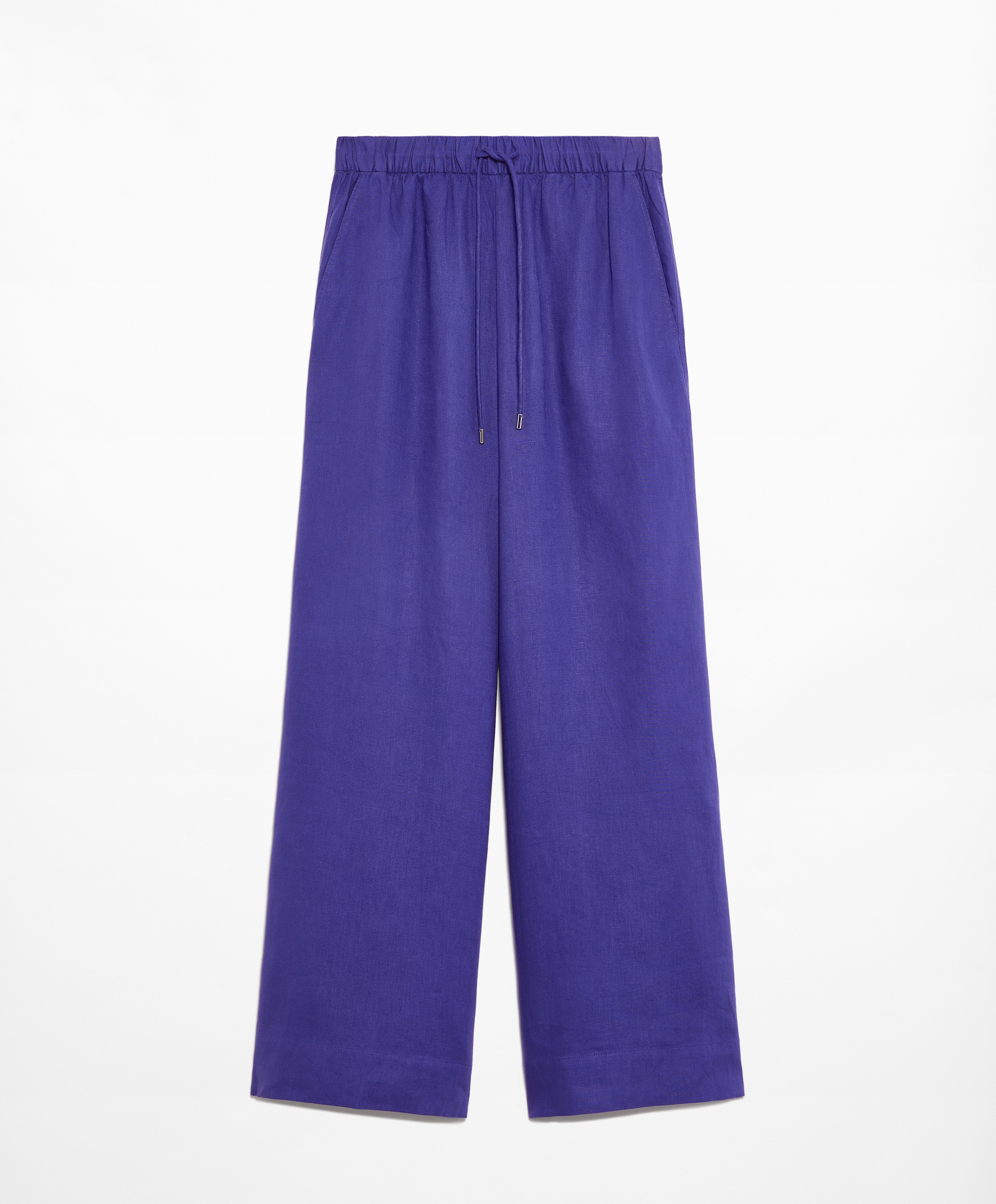 100% linen wide straight-leg trousers